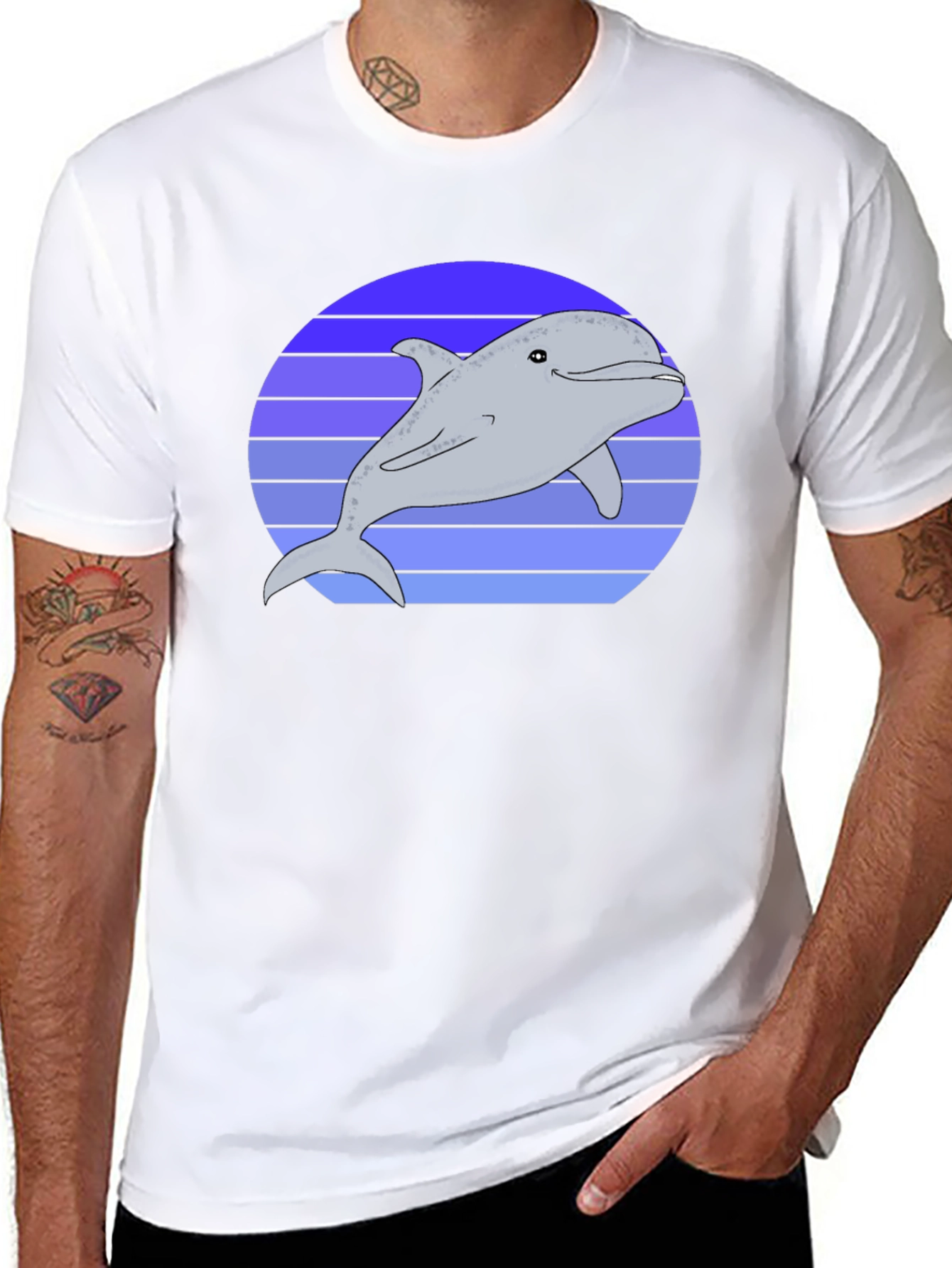 Retro Dolphin Graphic Tee - Black