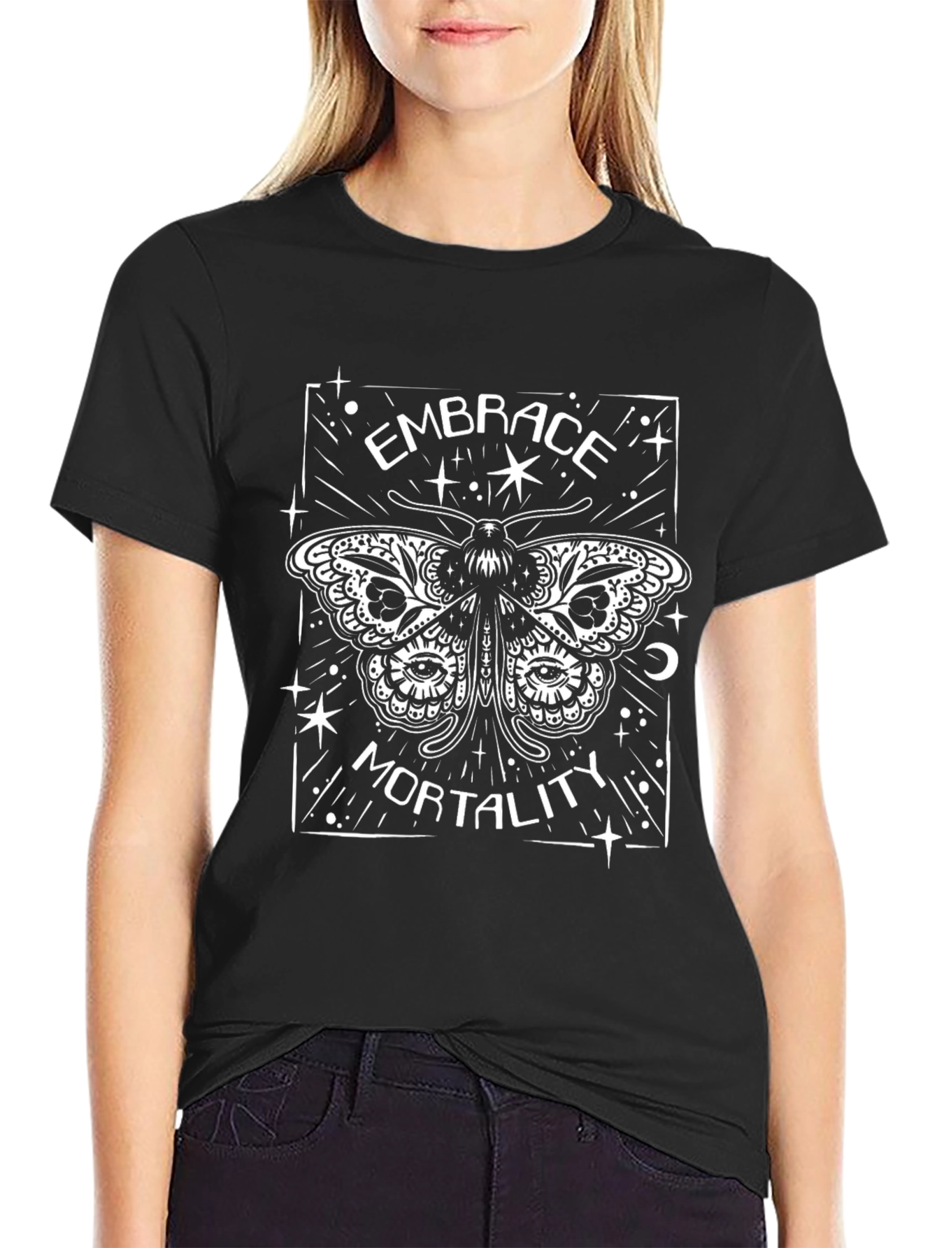 Embrace Mortality Graphic Tee - Unique Moth Design