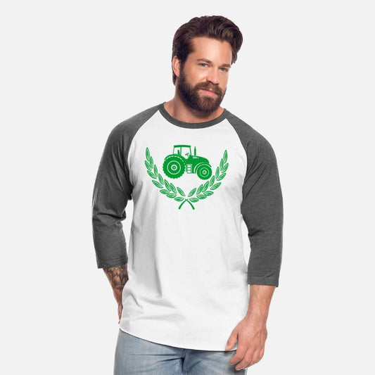 Green logo tractor in laurel wreath