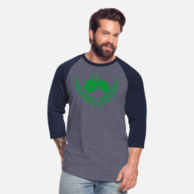 Green logo tractor in laurel wreath