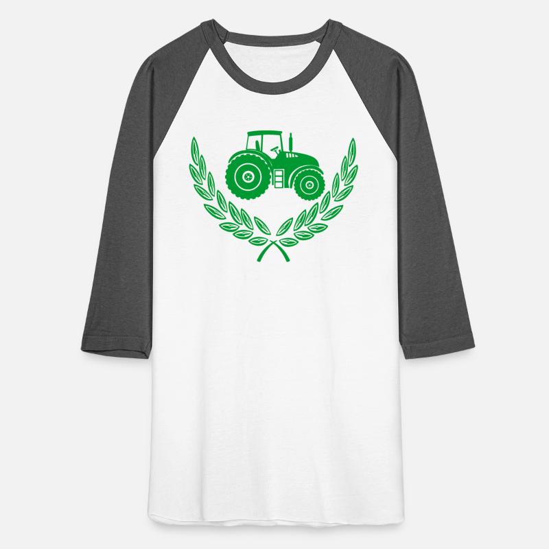 Green logo tractor in laurel wreath
