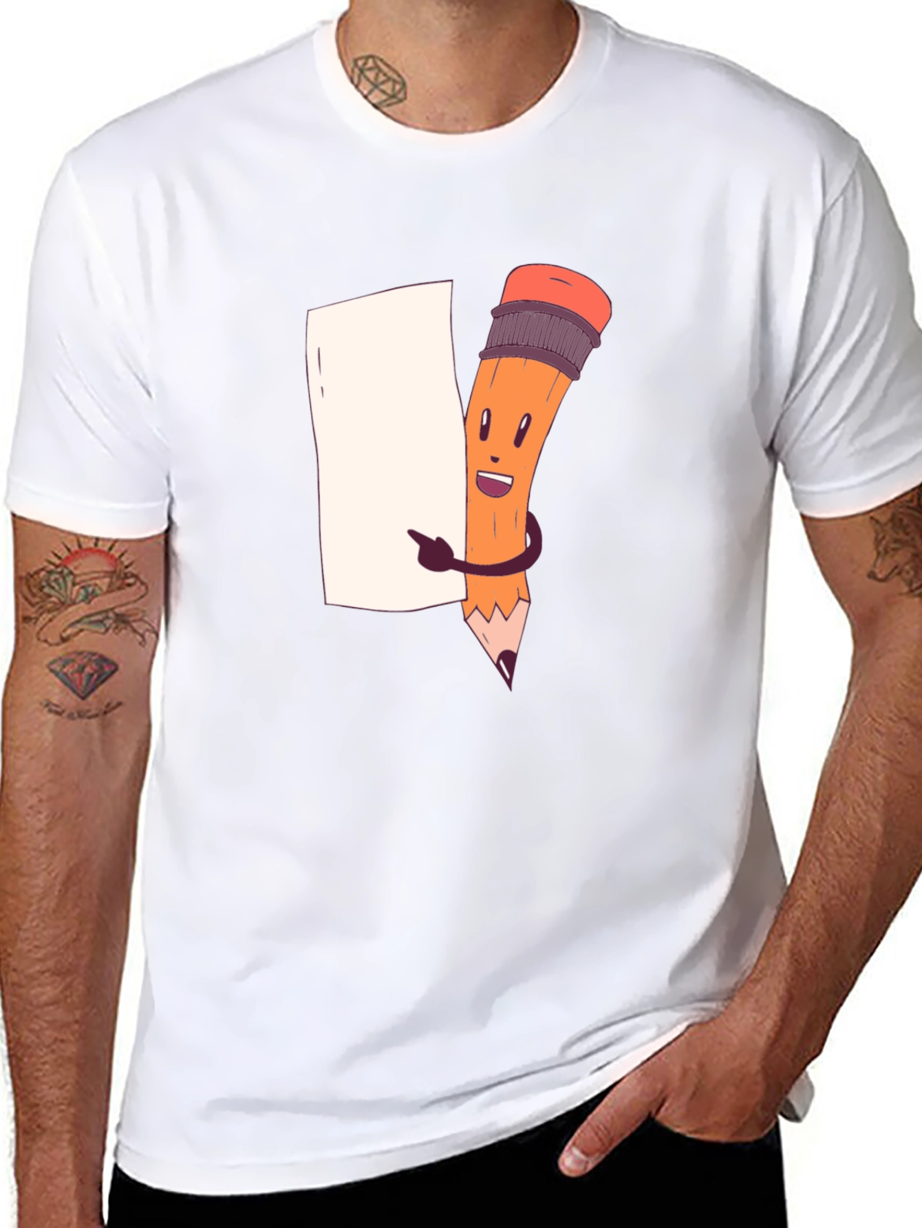 Cartoon Pencil Graphic T-Shirt
