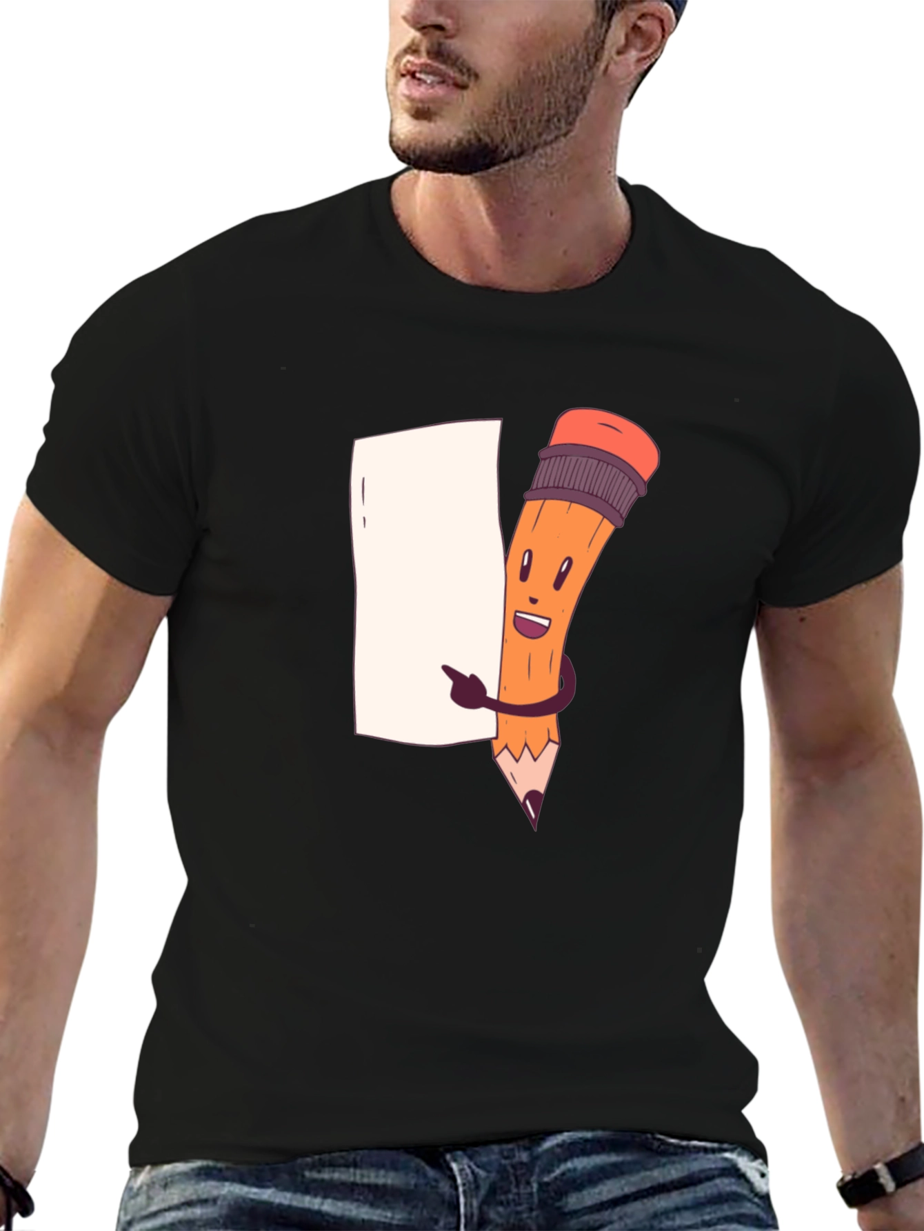 Cartoon Pencil Graphic T-Shirt