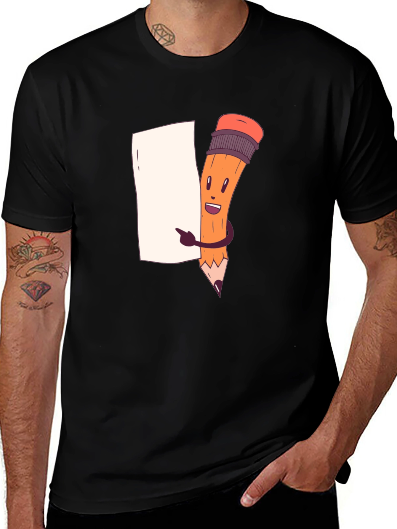 Cartoon Pencil Graphic T-Shirt