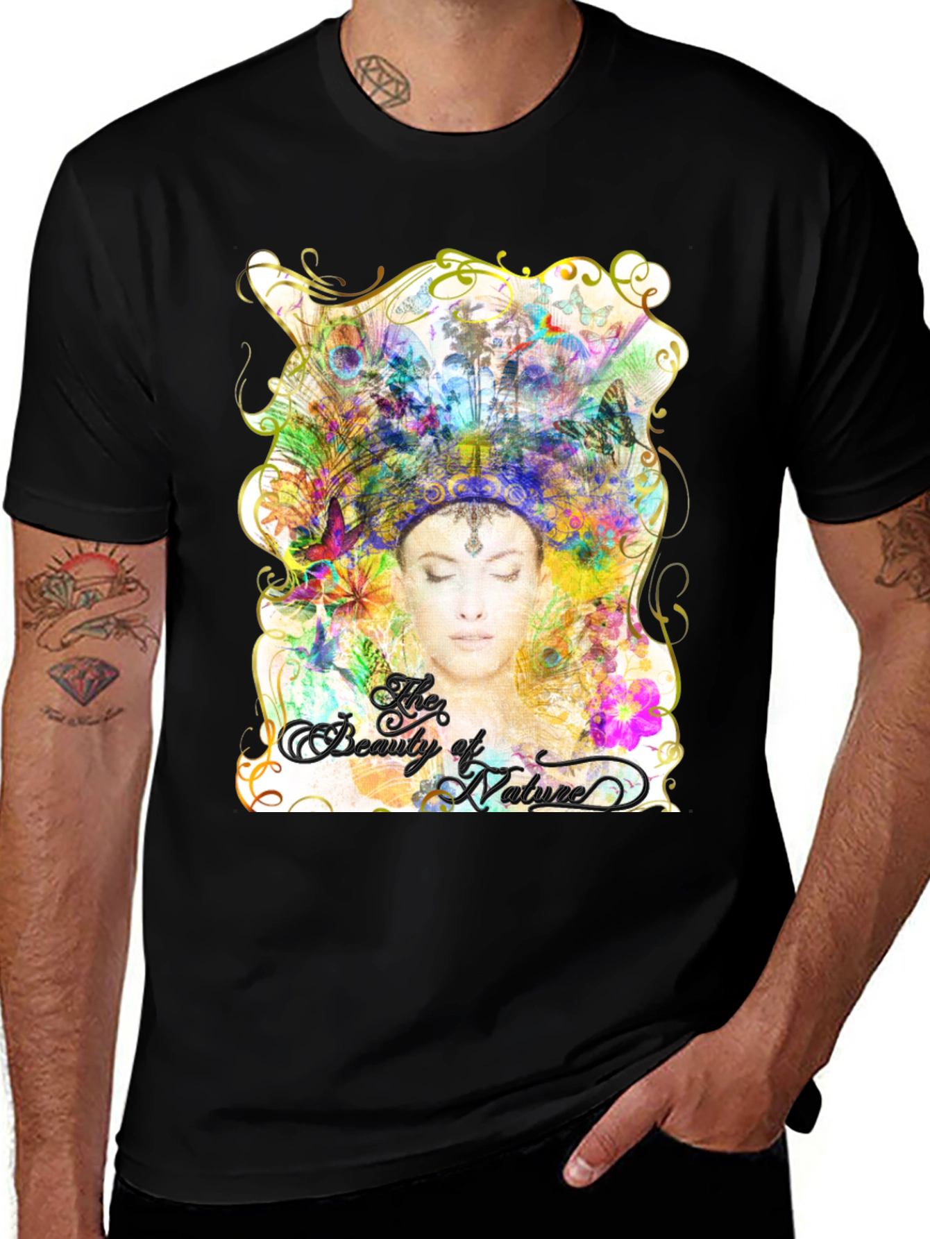 Beauty of Nature Graphic Tee - Black Cotton Blend