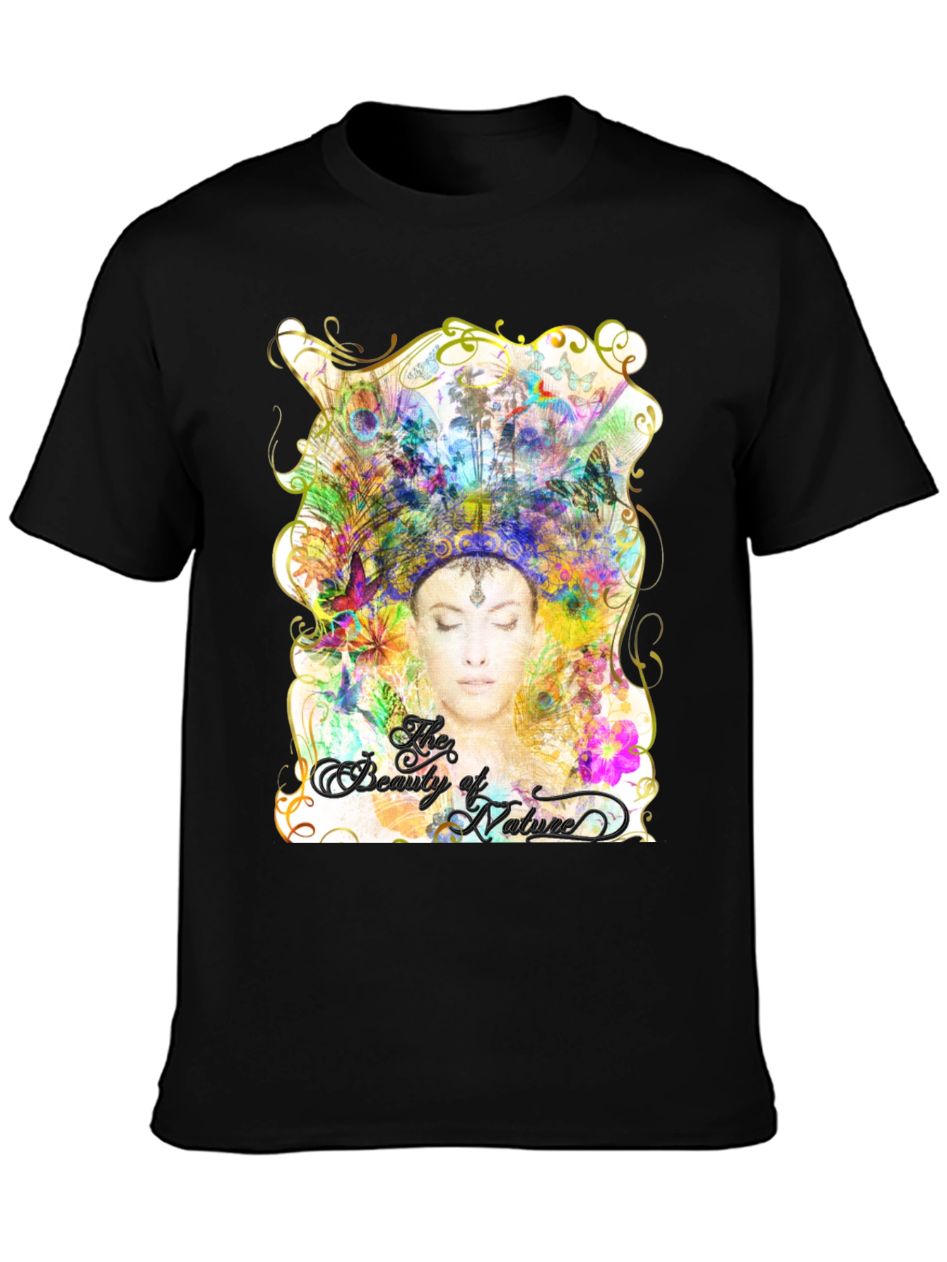 Beauty of Nature Graphic Tee - Black Cotton Blend