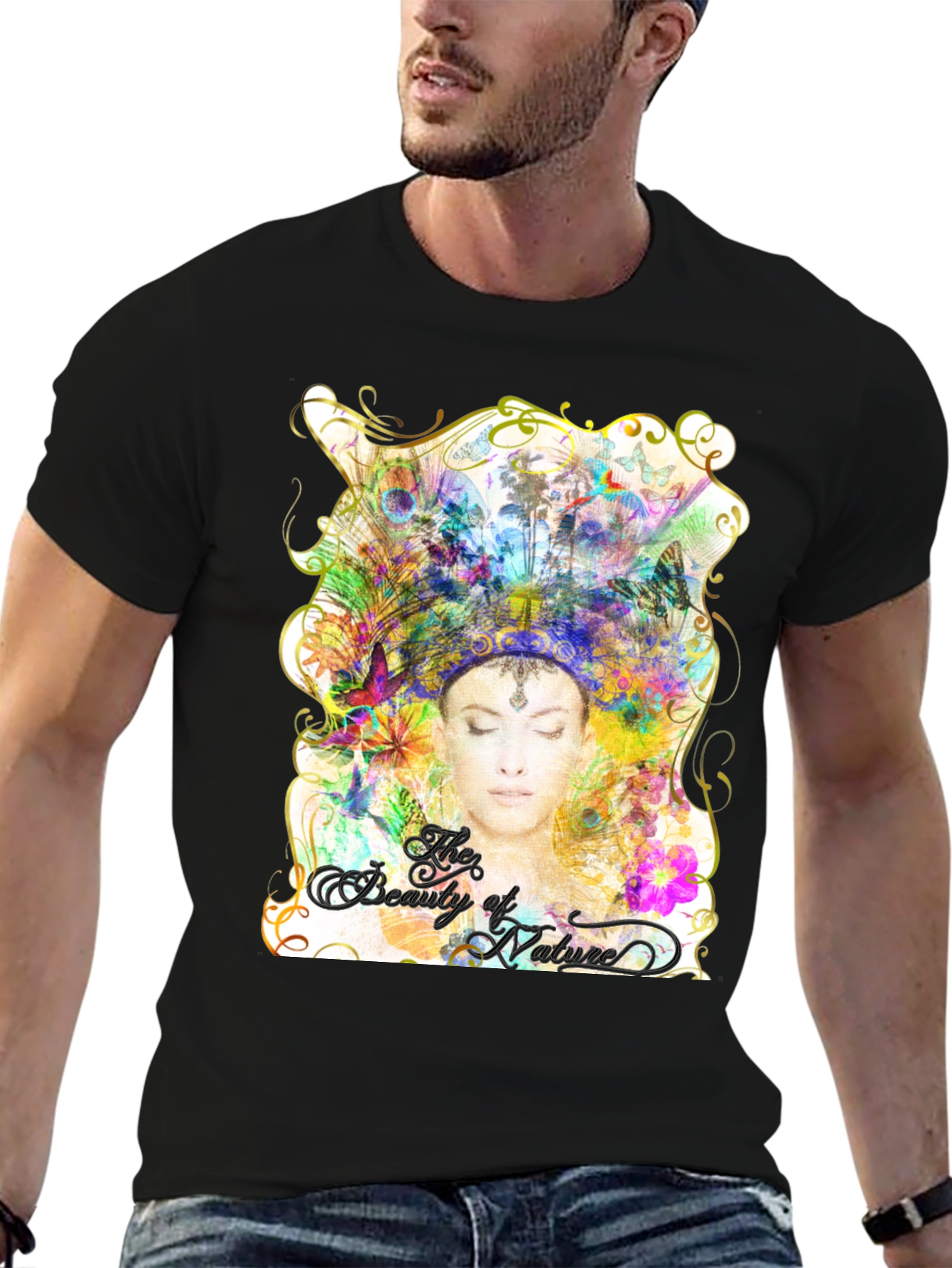 Beauty of Nature Graphic Tee - Black Cotton Blend