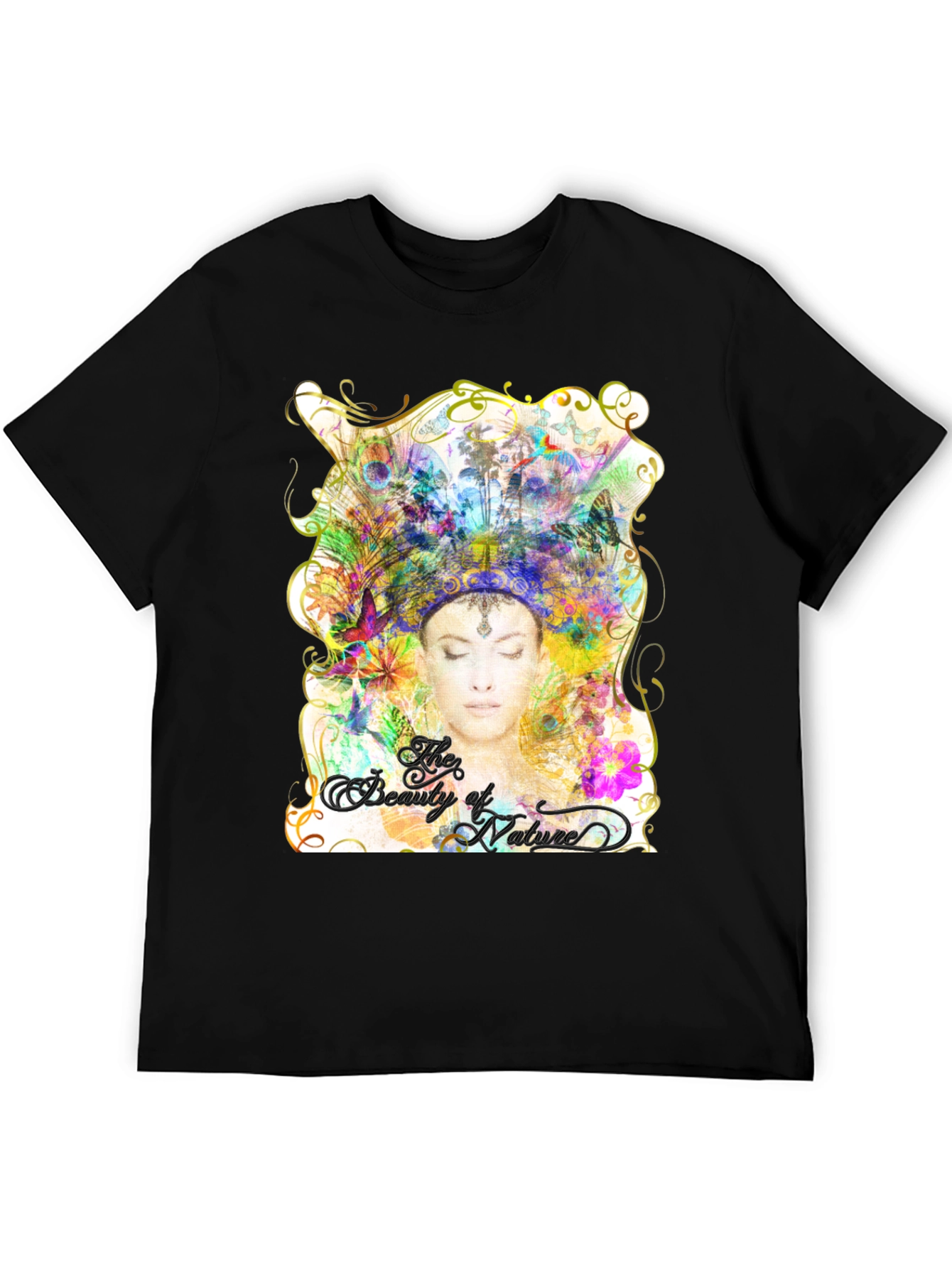 Beauty of Nature Graphic Tee - Black Cotton Blend