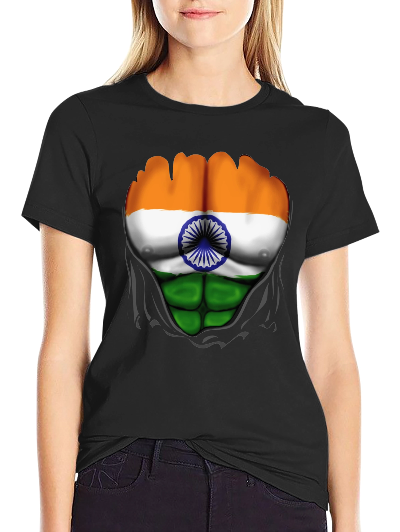 Indian Flag Chest Graphic T-Shirt