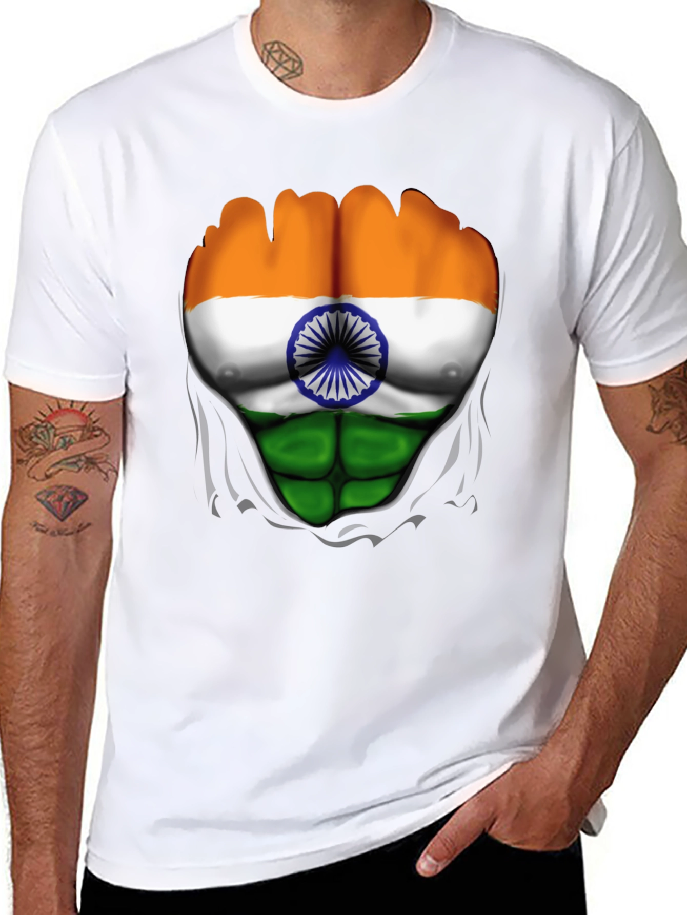 Indian Flag Chest Graphic T-Shirt