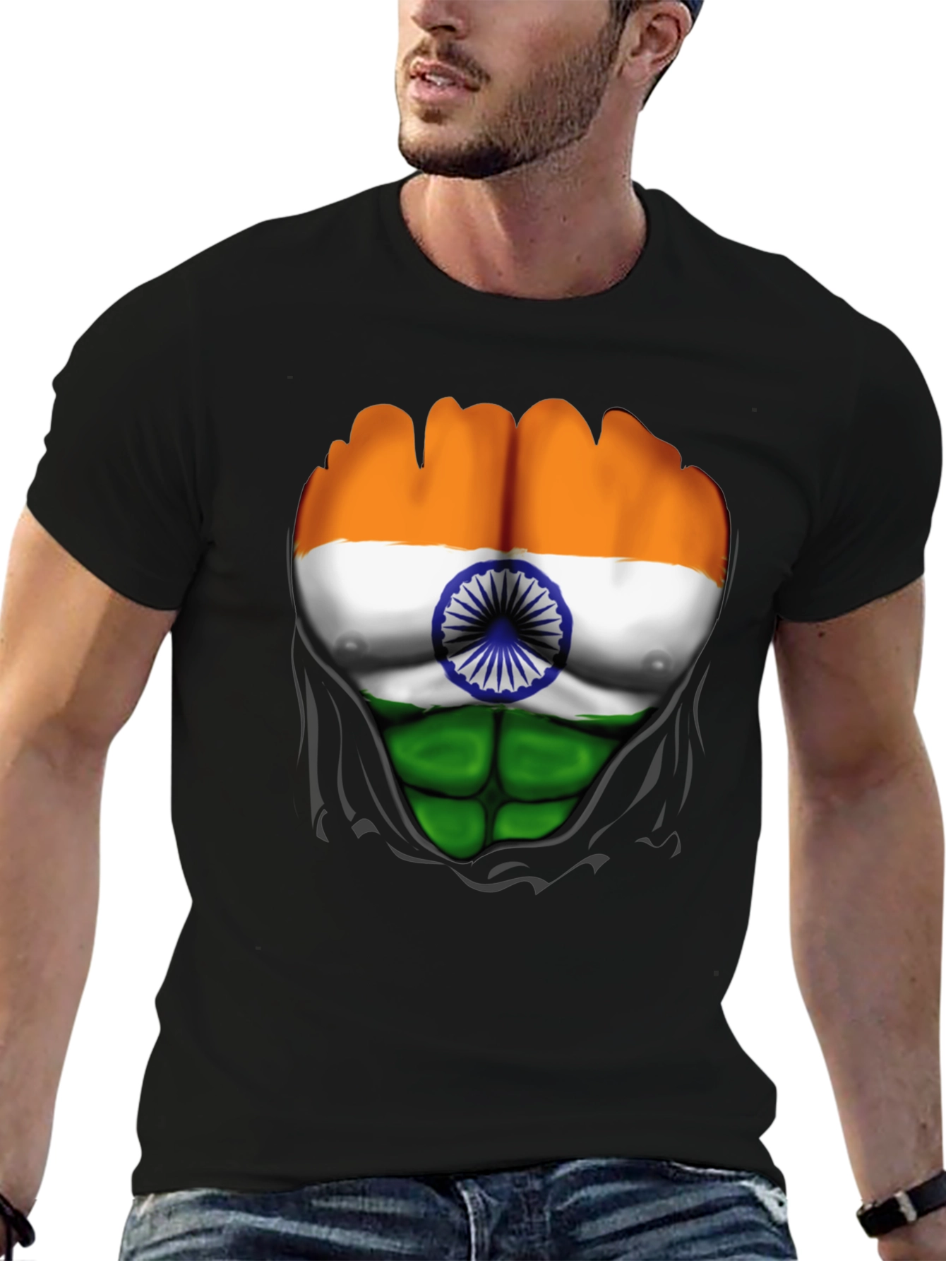Indian Flag Chest Graphic T-Shirt