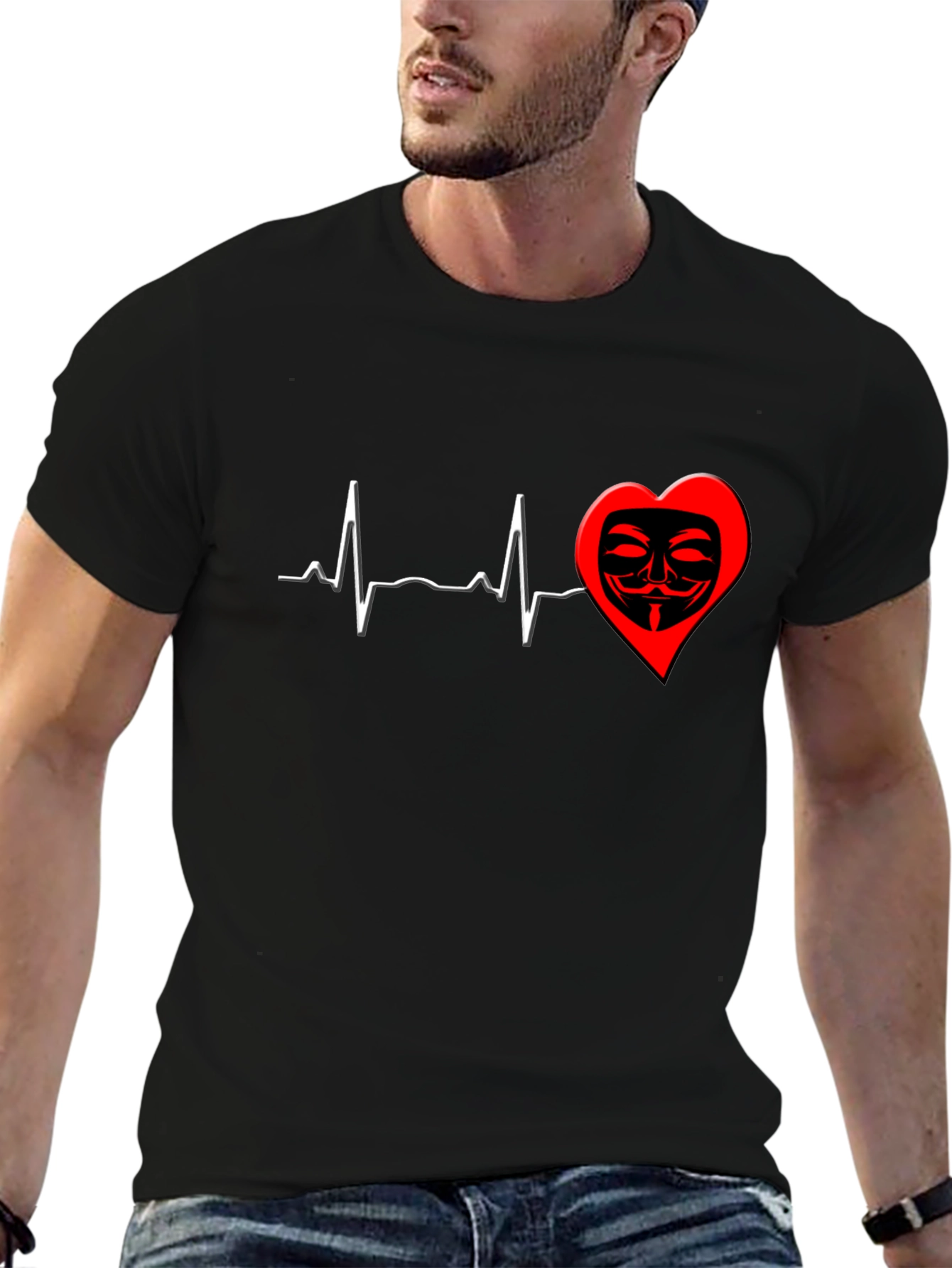 Heartbeat Mask Graphic T-Shirt - Black