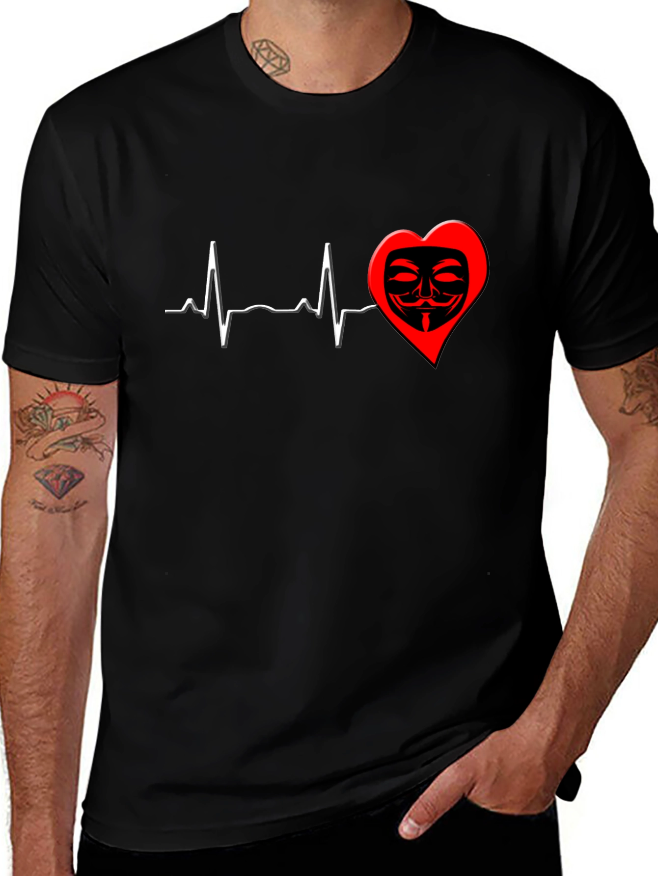 Heartbeat Mask Graphic T-Shirt - Black