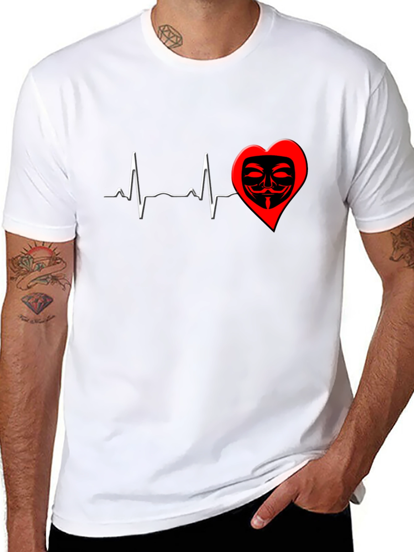 Heartbeat Mask Graphic T-Shirt - Black