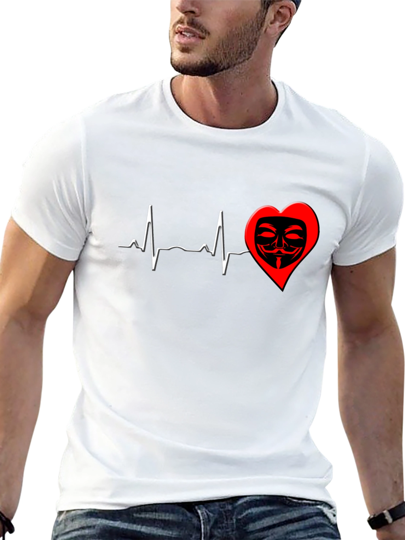 Heartbeat Mask Graphic T-Shirt - Black