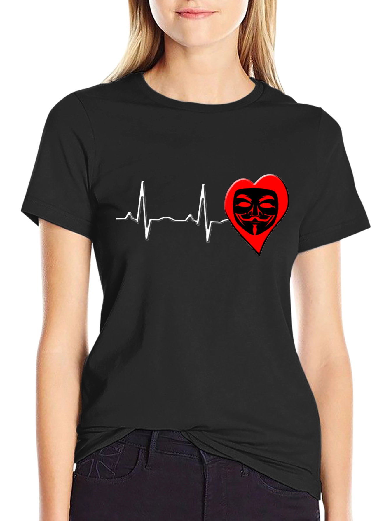 Heartbeat Mask Graphic T-Shirt - Black