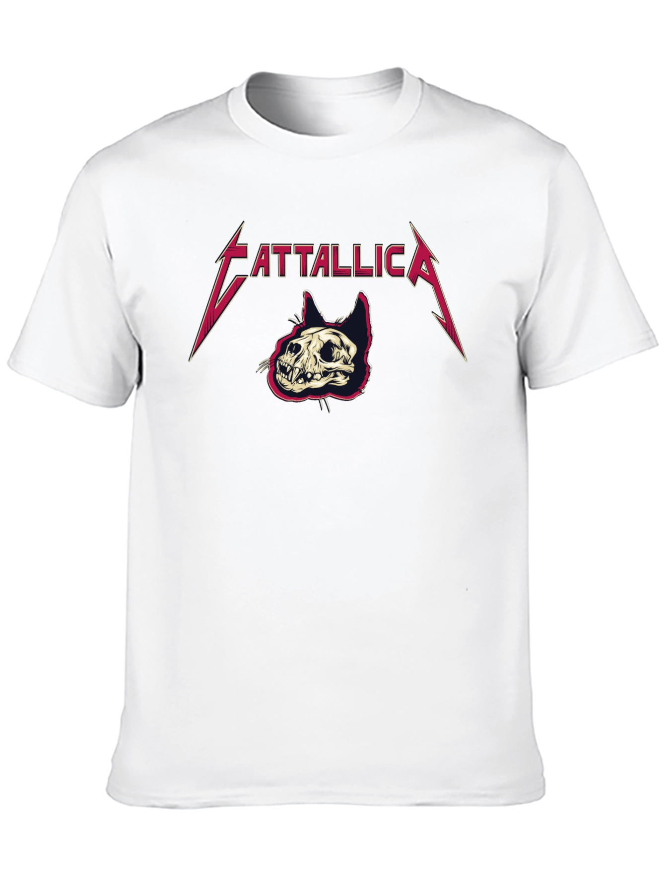 Cattallica Black T-Shirt - Rock Band Cat Skull Design