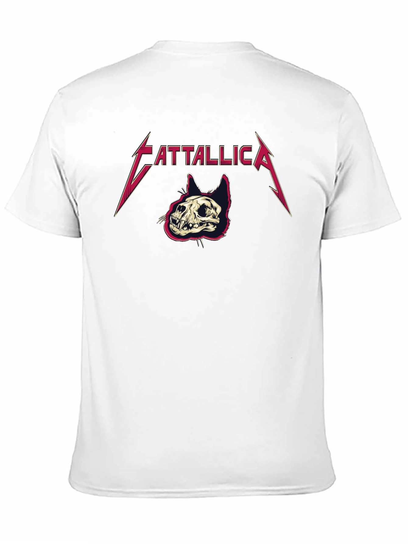 Cattallica Black T-Shirt - Rock Band Cat Skull Design