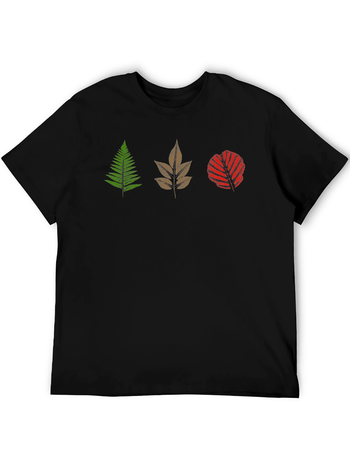 Mens Black T-Shirt with Leaf Design