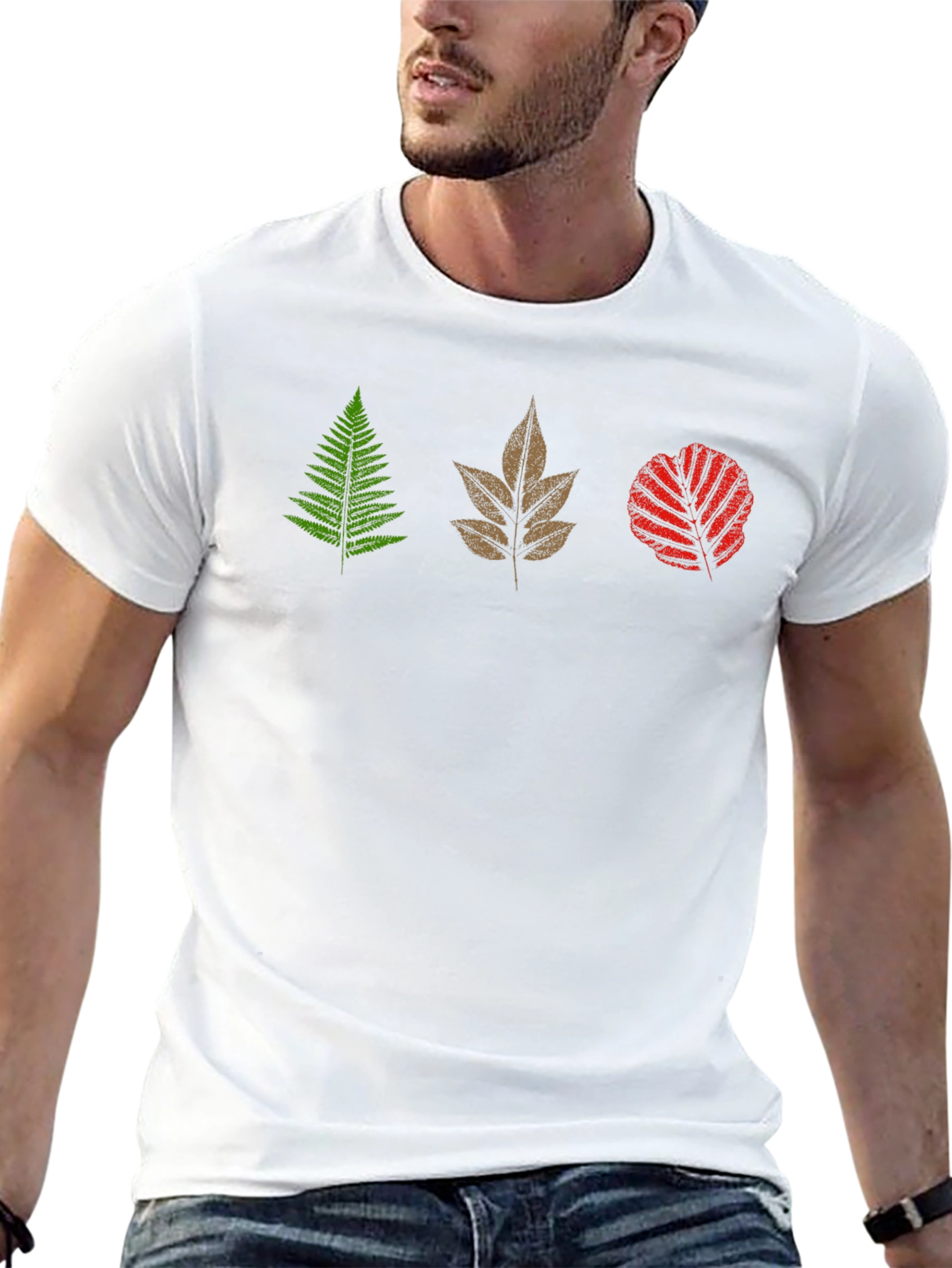 Mens Black T-Shirt with Leaf Design