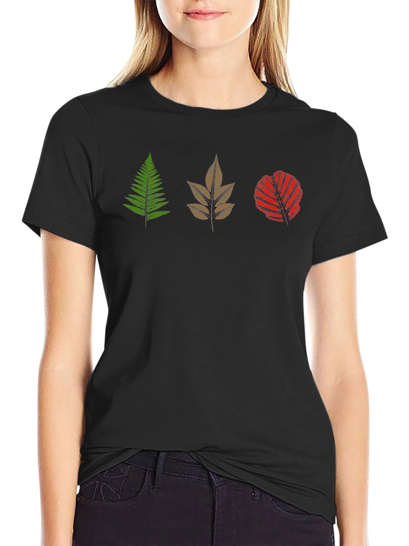 Mens Black T-Shirt with Leaf Design