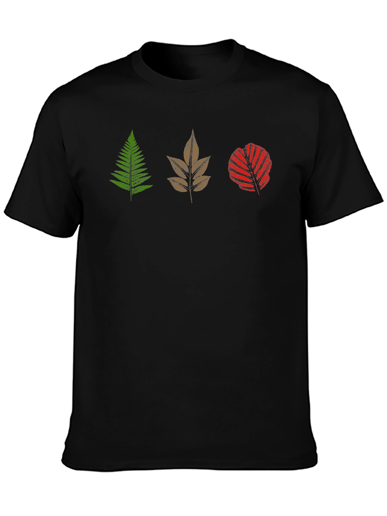 Mens Black T-Shirt with Leaf Design