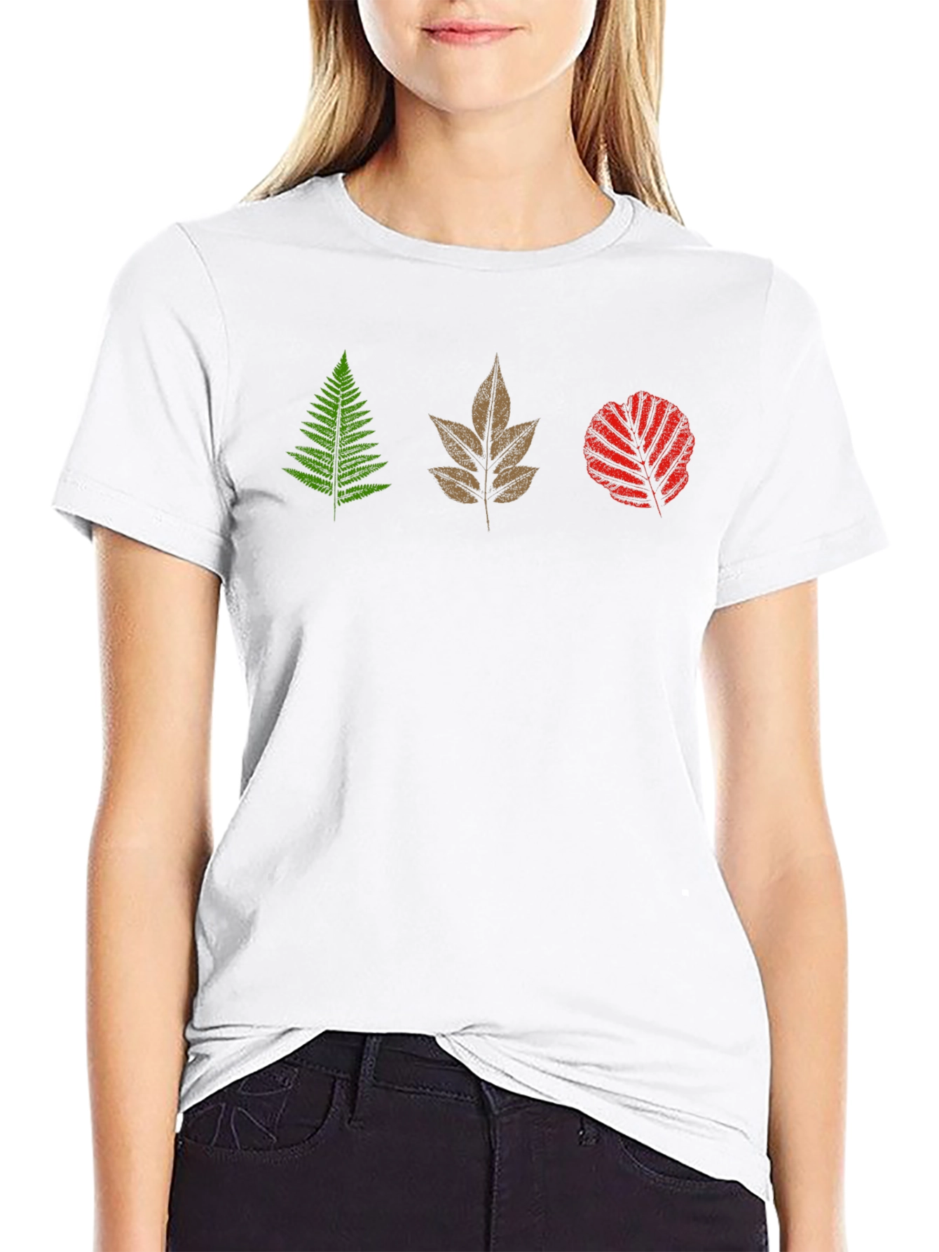 Mens Black T-Shirt with Leaf Design