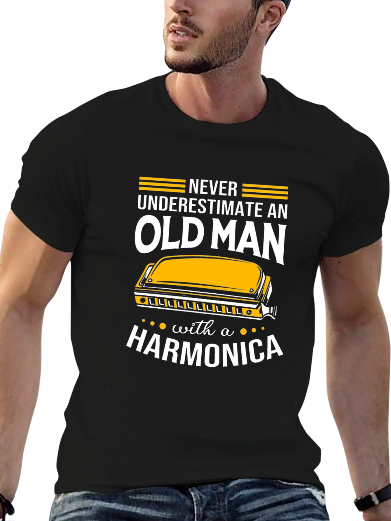 Old Man Harmonica Graphic Tee