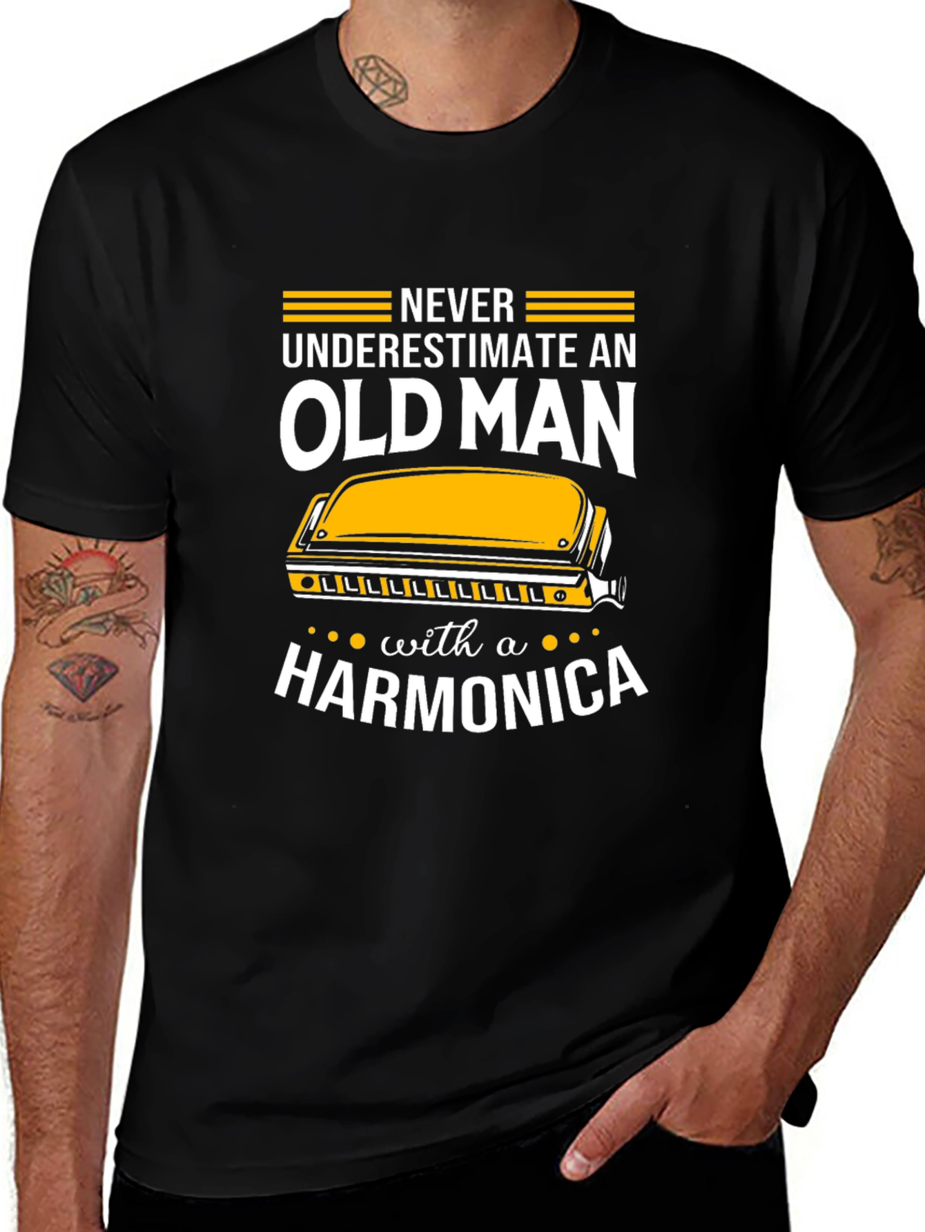 Old Man Harmonica Graphic Tee