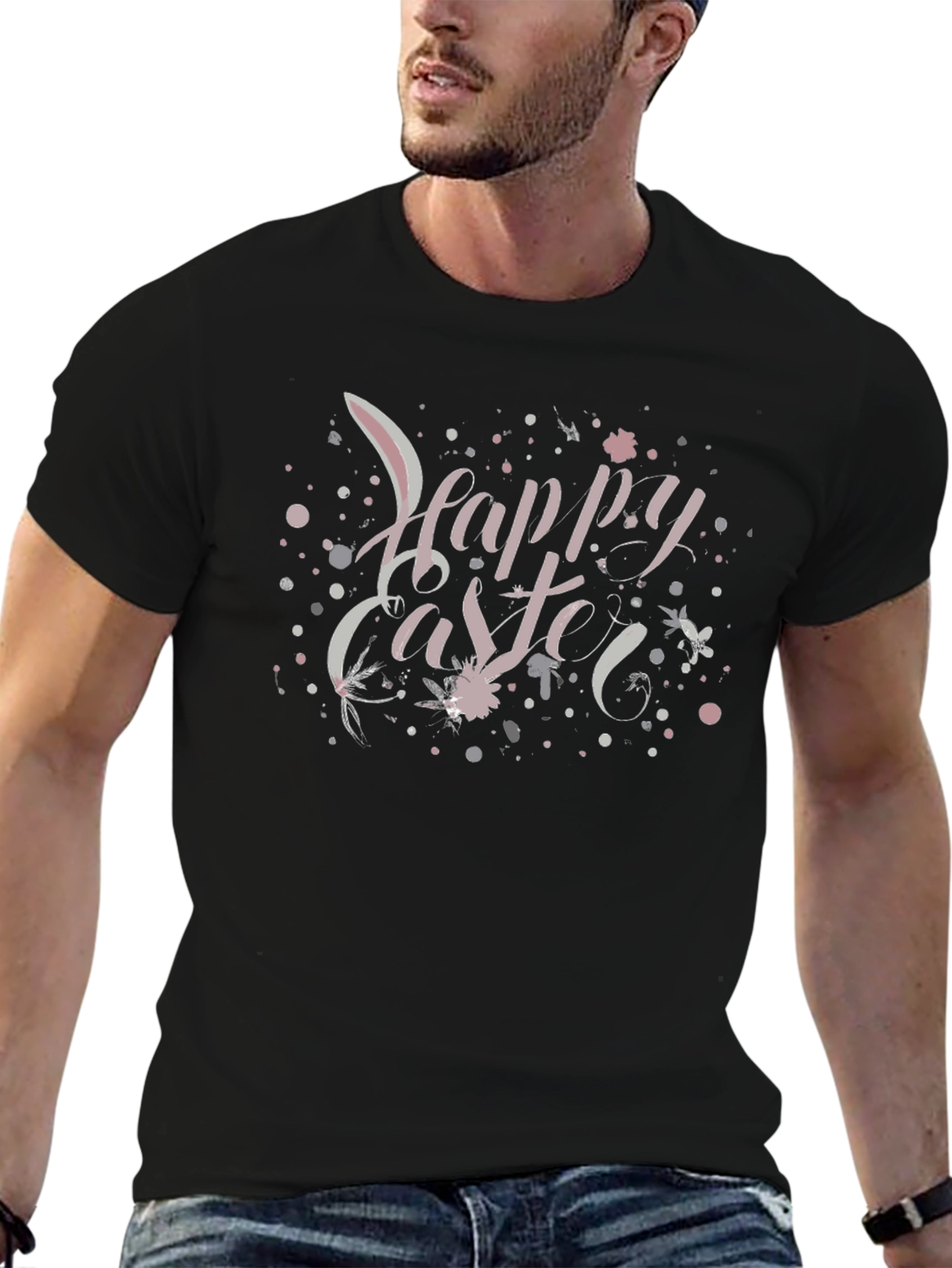Happy Easter Graphic Tee - Black Crew Neck