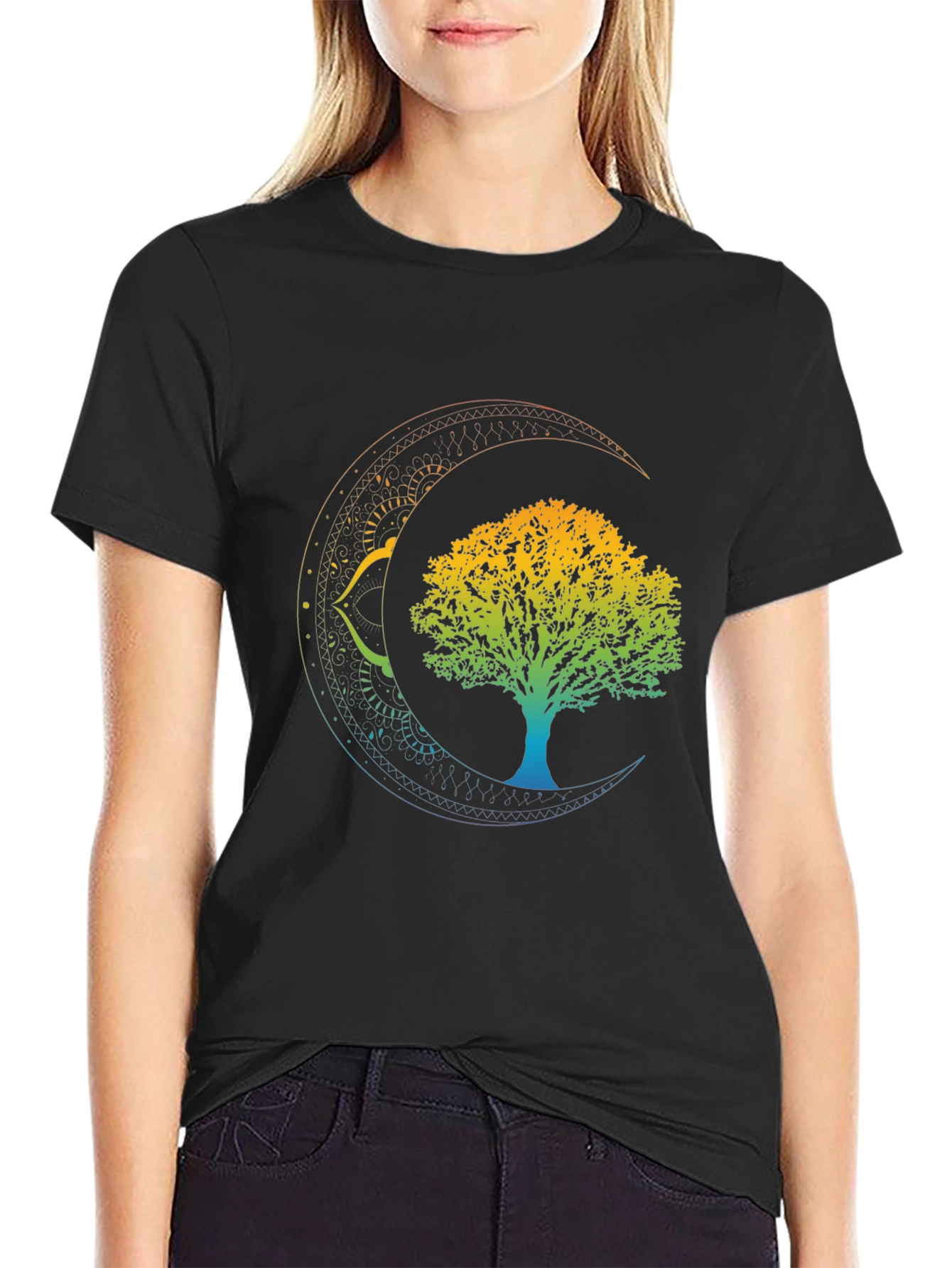 Tree of Life Crescent Moon Graphic Tee - Black
