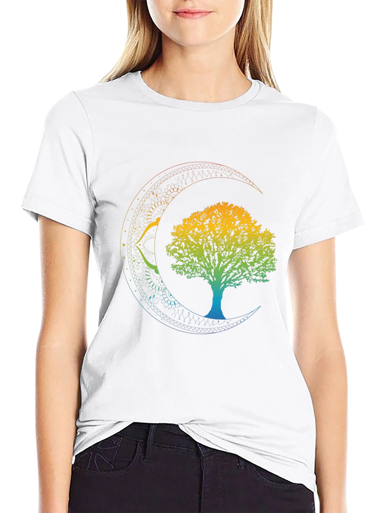 Tree of Life Crescent Moon Graphic Tee - Black