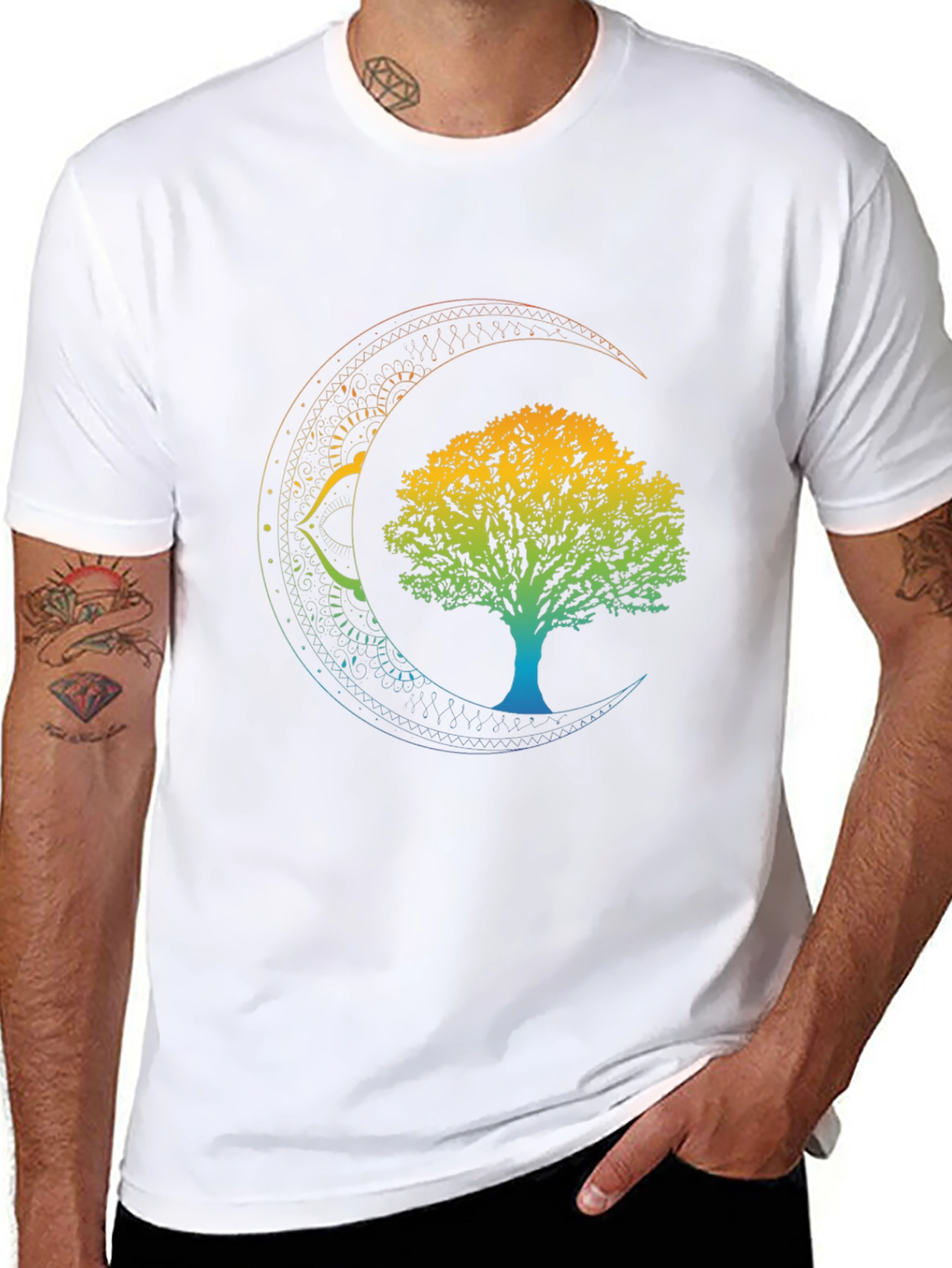 Tree of Life Crescent Moon Graphic Tee - Black