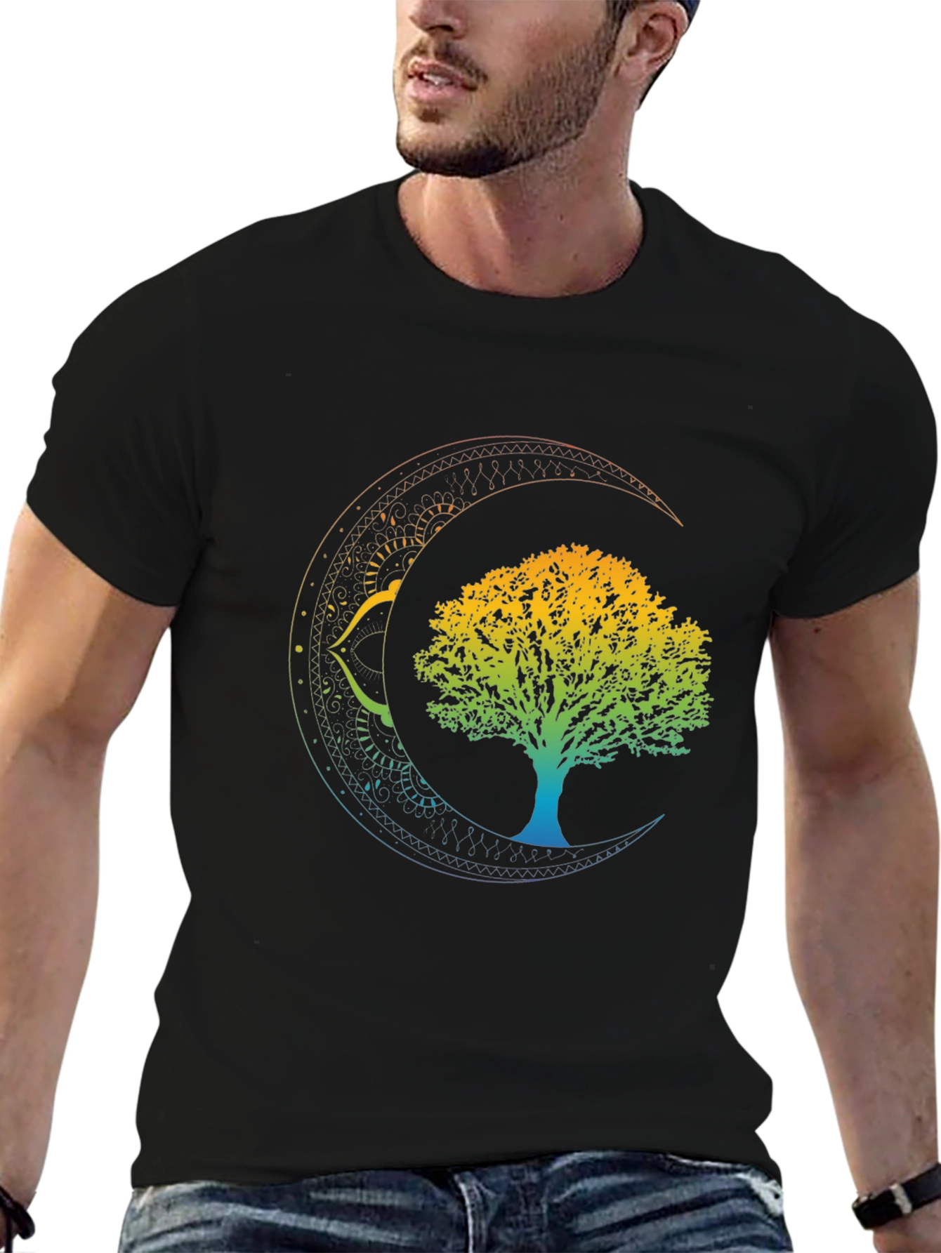 Tree of Life Crescent Moon Graphic Tee - Black
