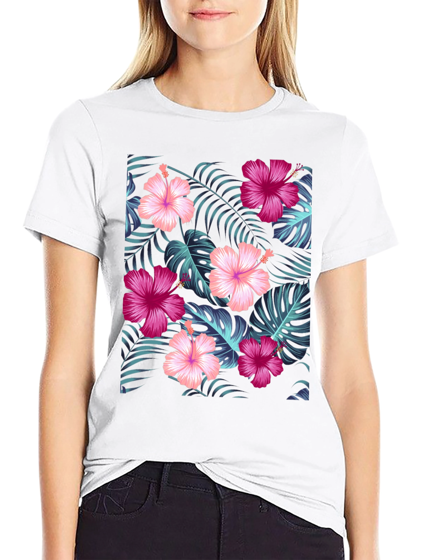 Tropical Hibiscus Floral Print Tee