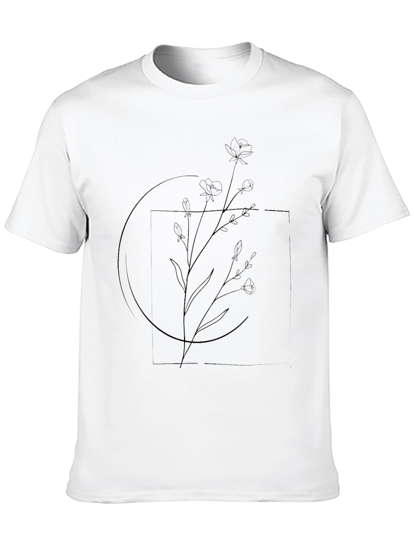 Minimalist Floral Line Art Black T-Shirt