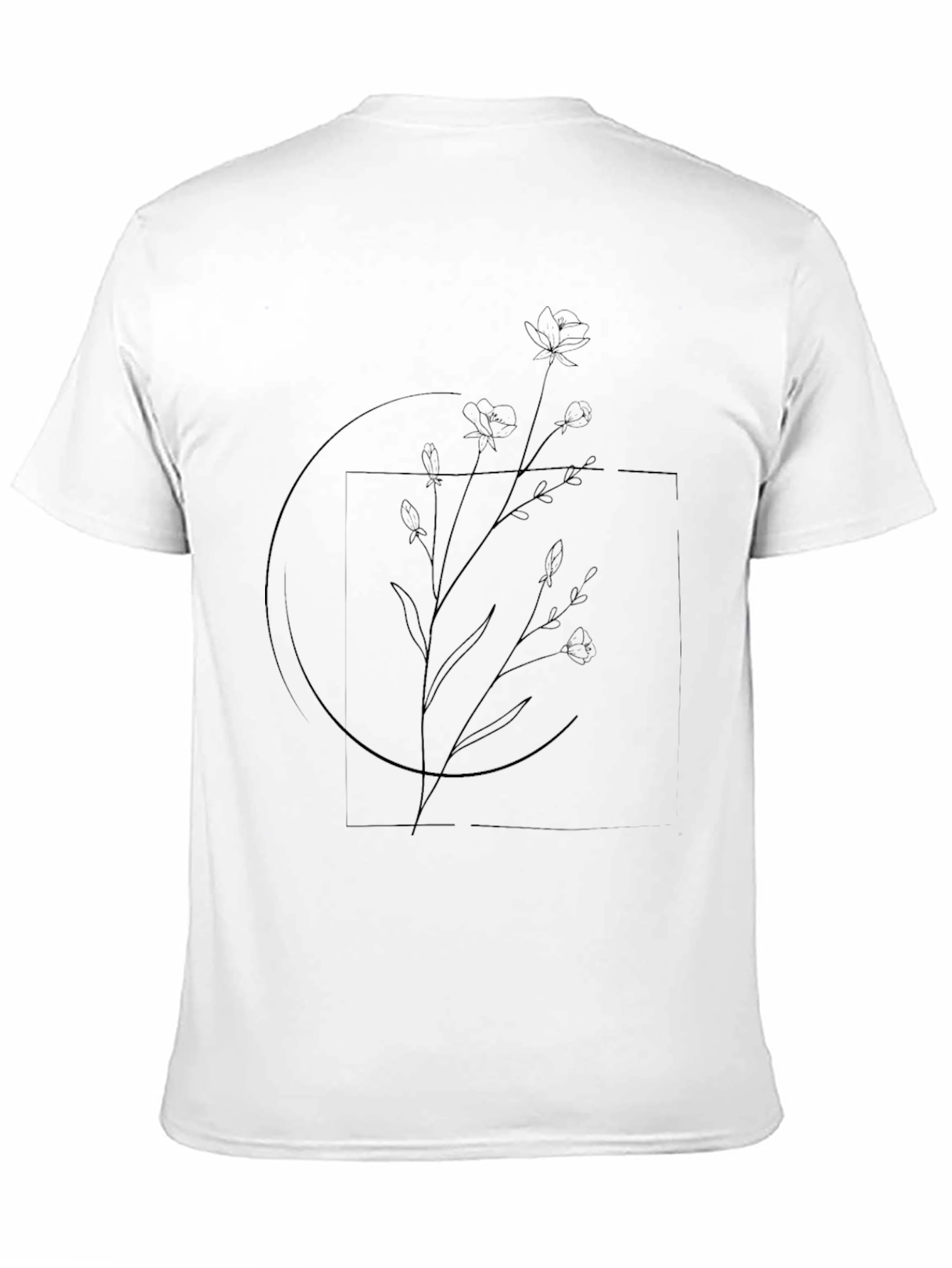 Minimalist Floral Line Art Black T-Shirt