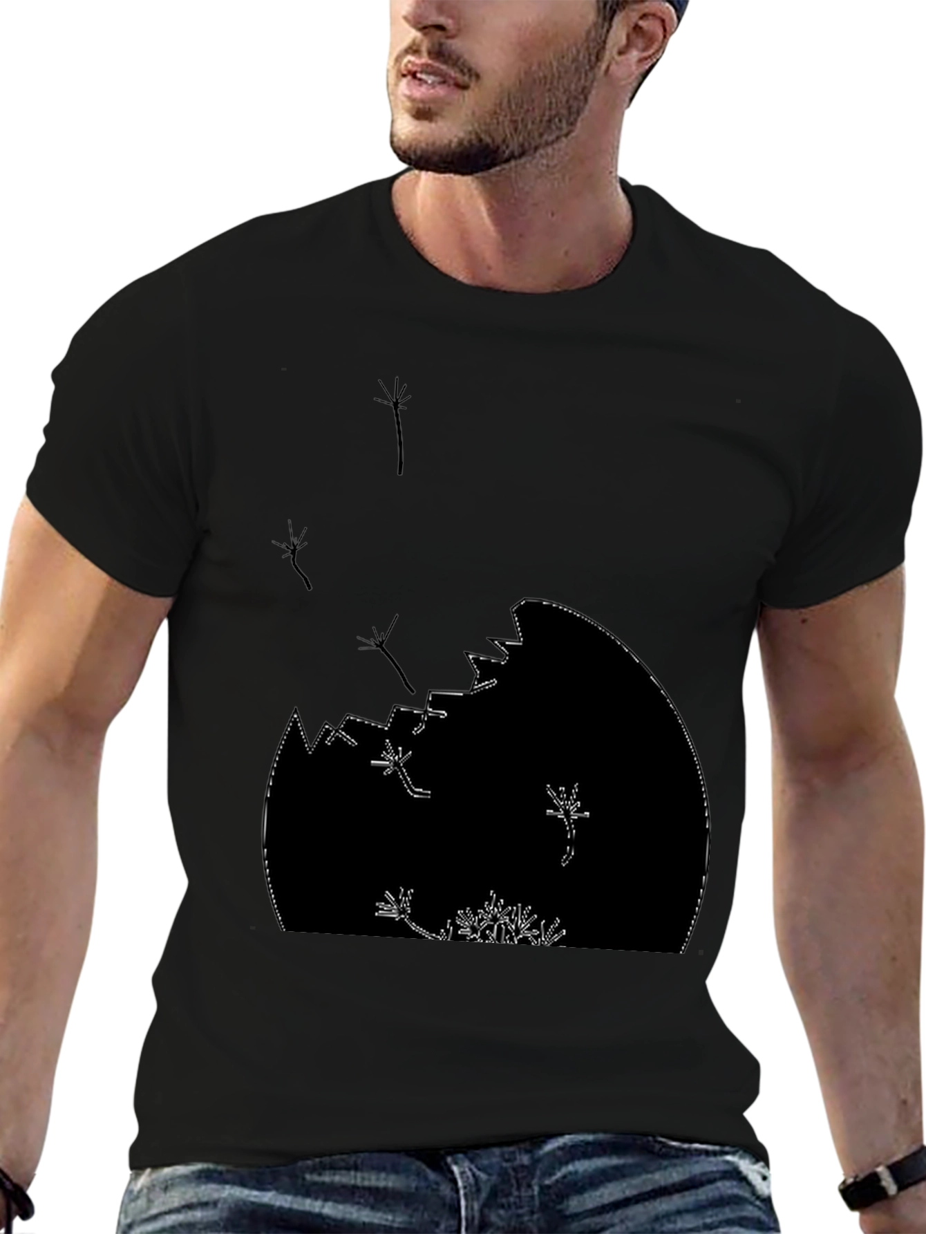 Dandelion Seed Head Graphic Print Black T-Shirt