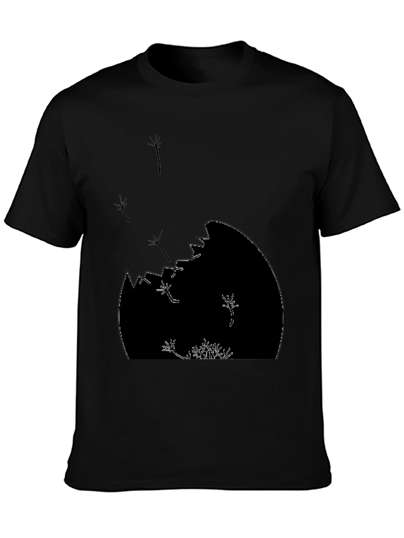 Dandelion Seed Head Graphic Print Black T-Shirt