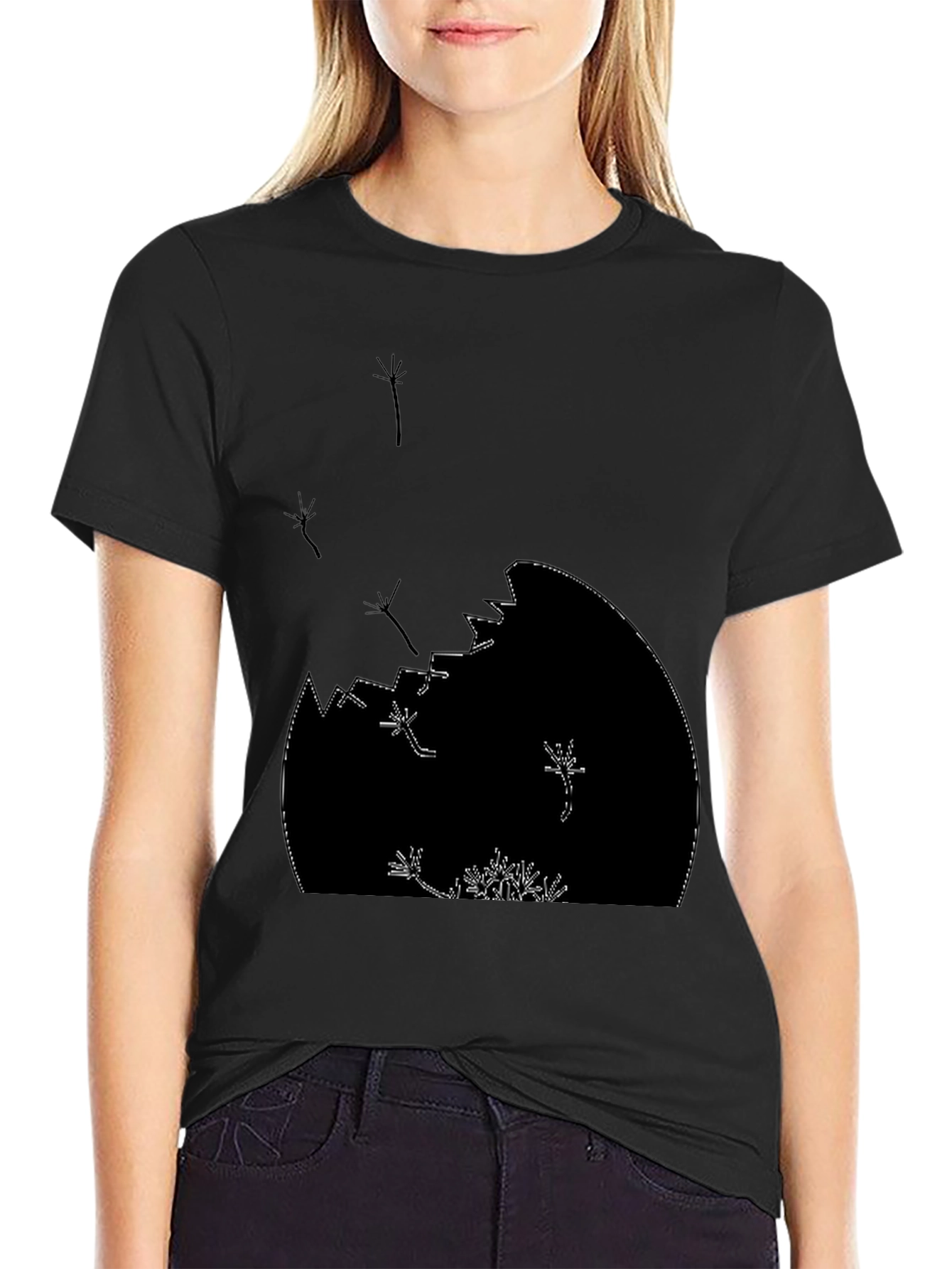 Dandelion Seed Head Graphic Print Black T-Shirt