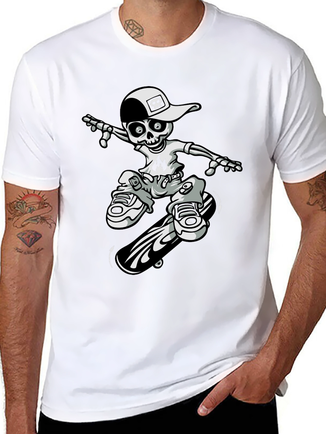 Cool Skeleton Skateboarder Graphic Tee