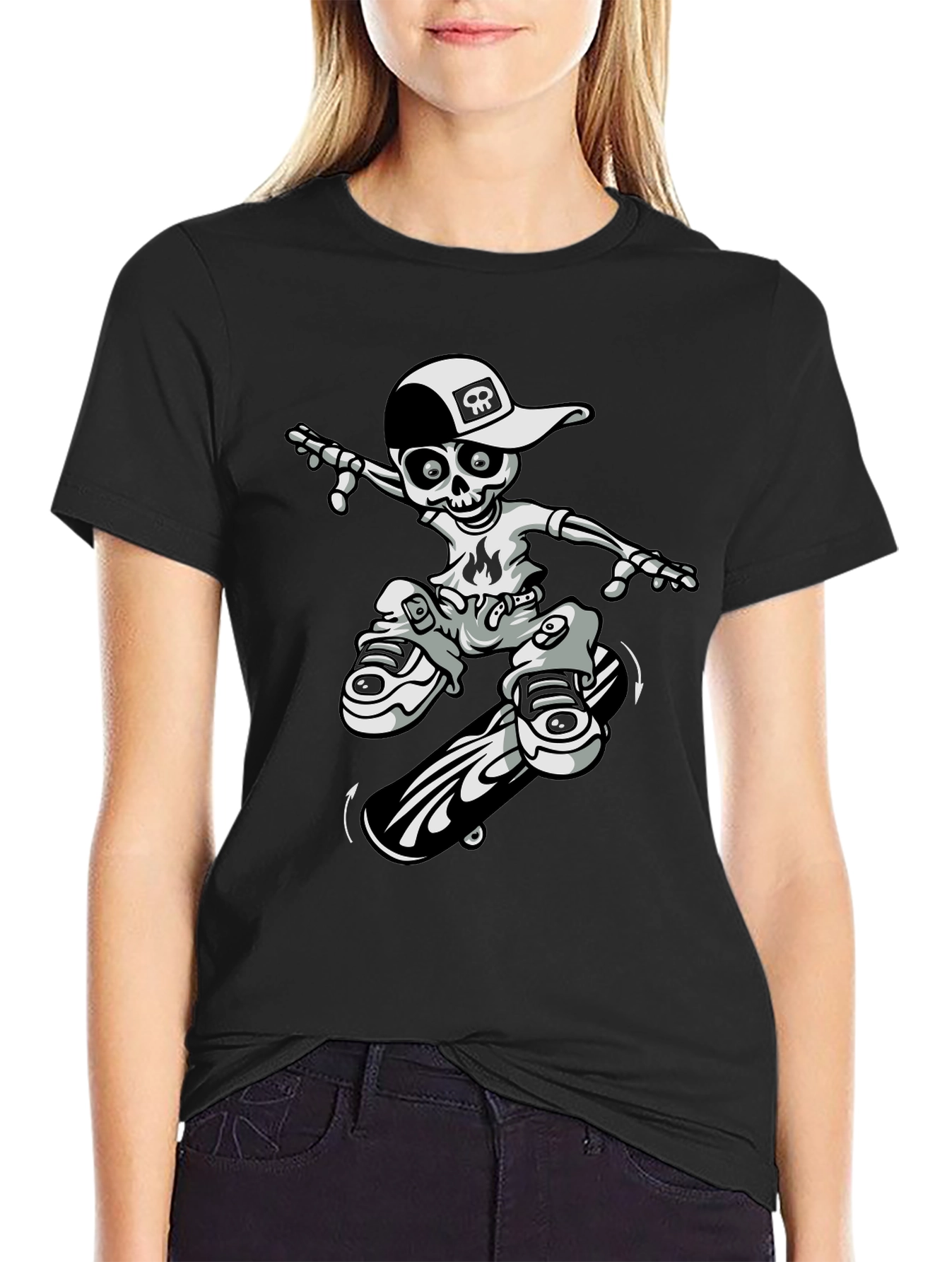 Cool Skeleton Skateboarder Graphic Tee