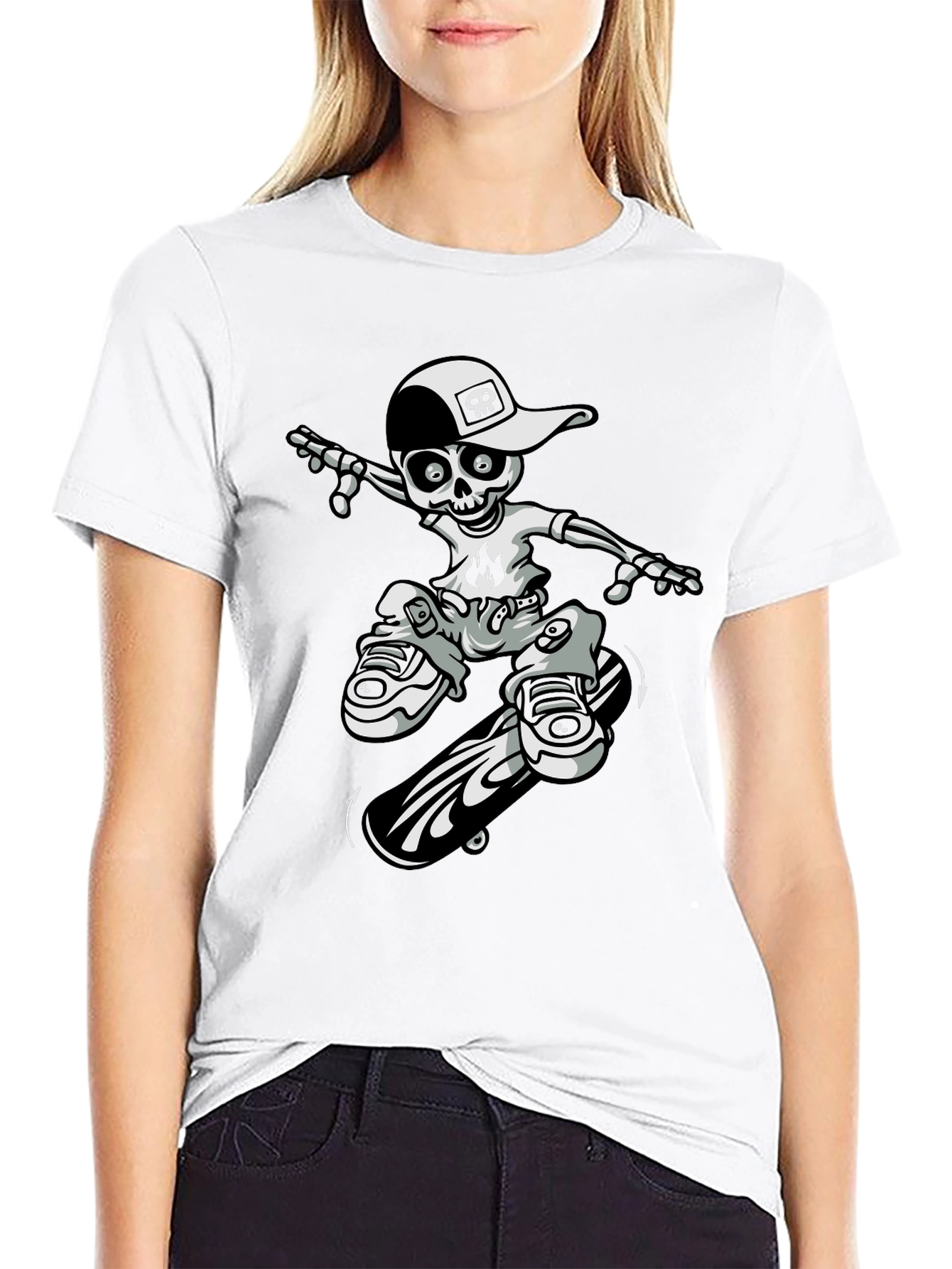 Cool Skeleton Skateboarder Graphic Tee
