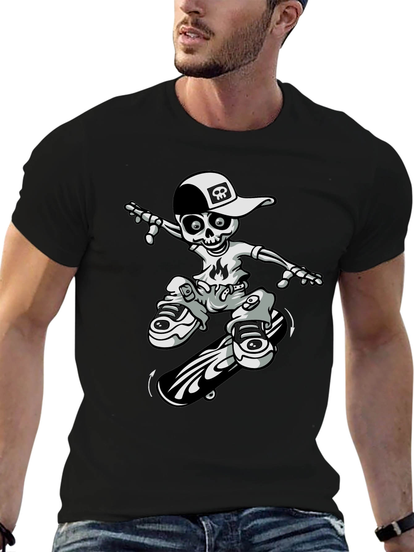 Cool Skeleton Skateboarder Graphic Tee