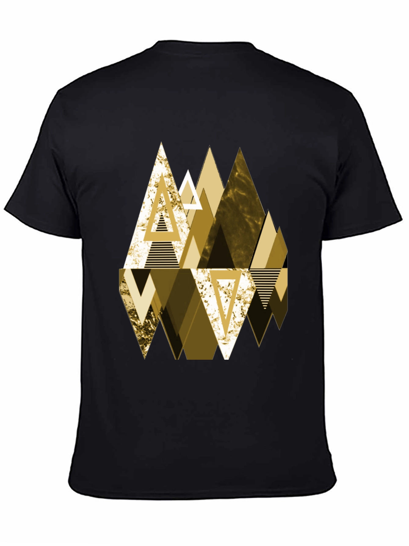 Geometric Triangle Gold Print Mens Black T-Shirt