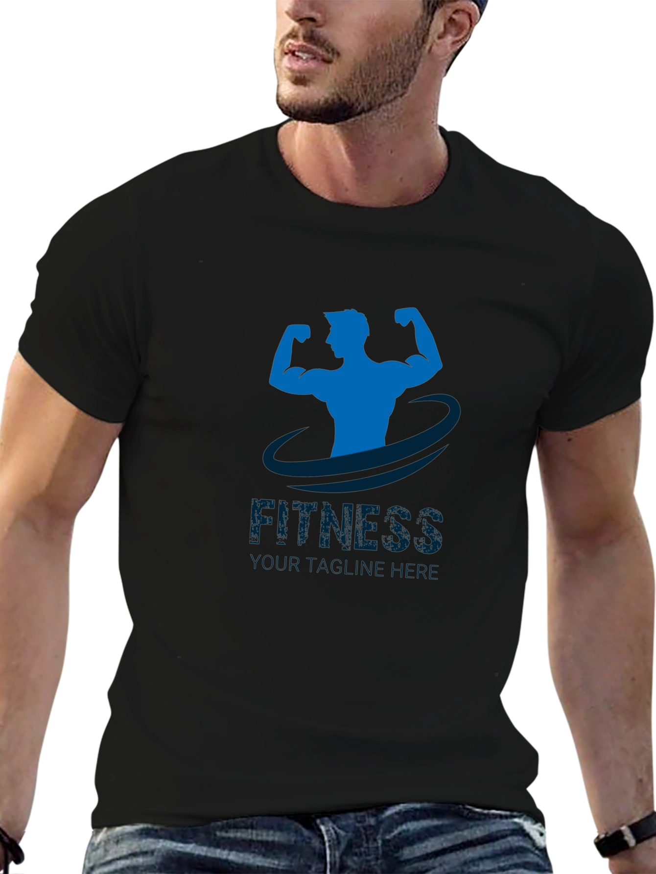 Mens Black Fitness Graphic T-Shirt