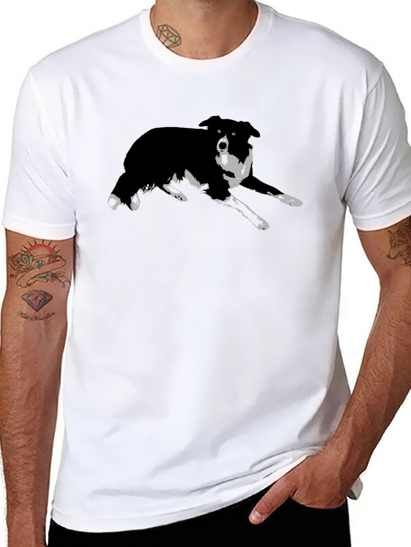 Black Dog Graphic T-Shirt - Collie Design