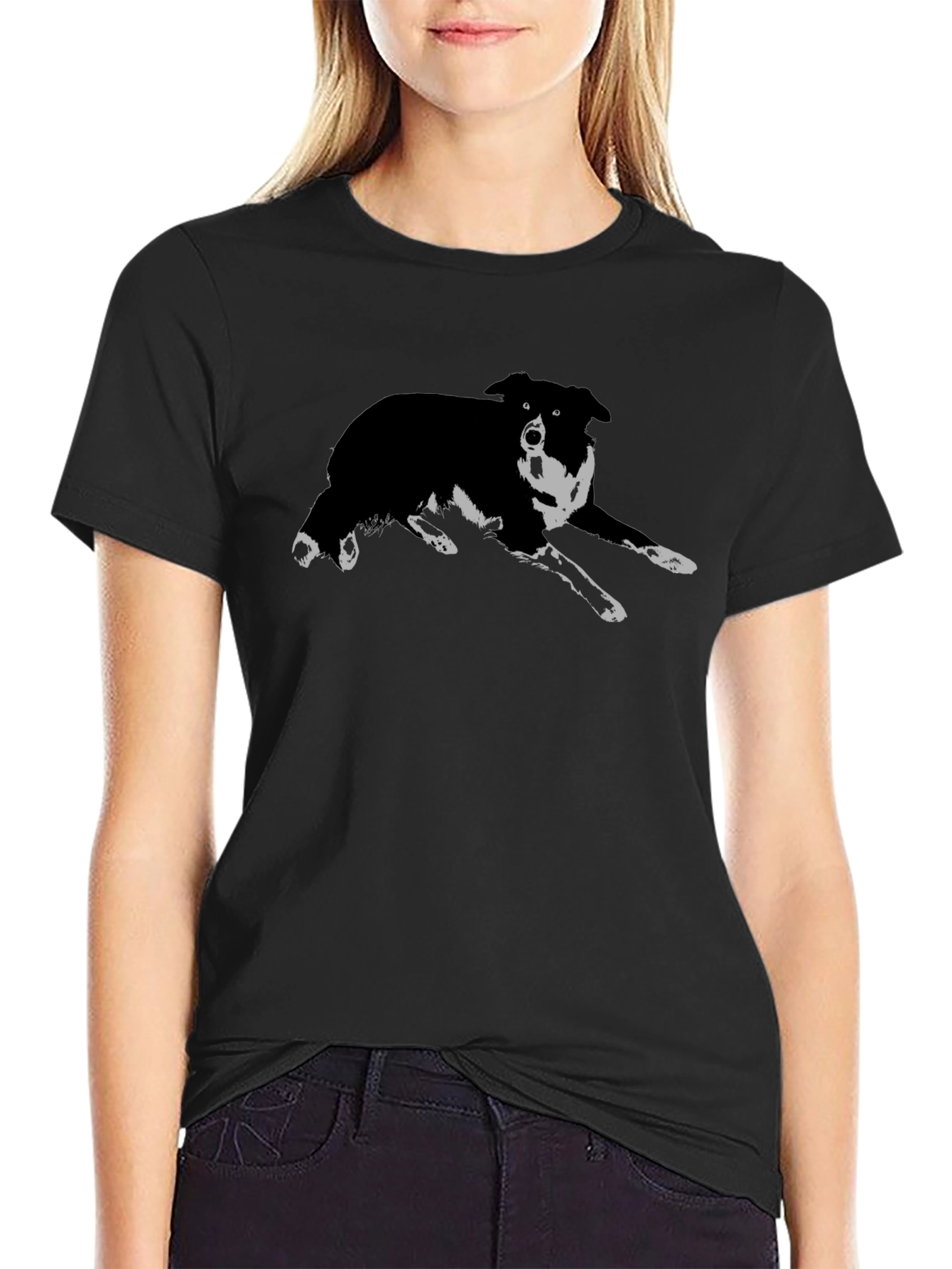 Black Dog Graphic T-Shirt - Collie Design