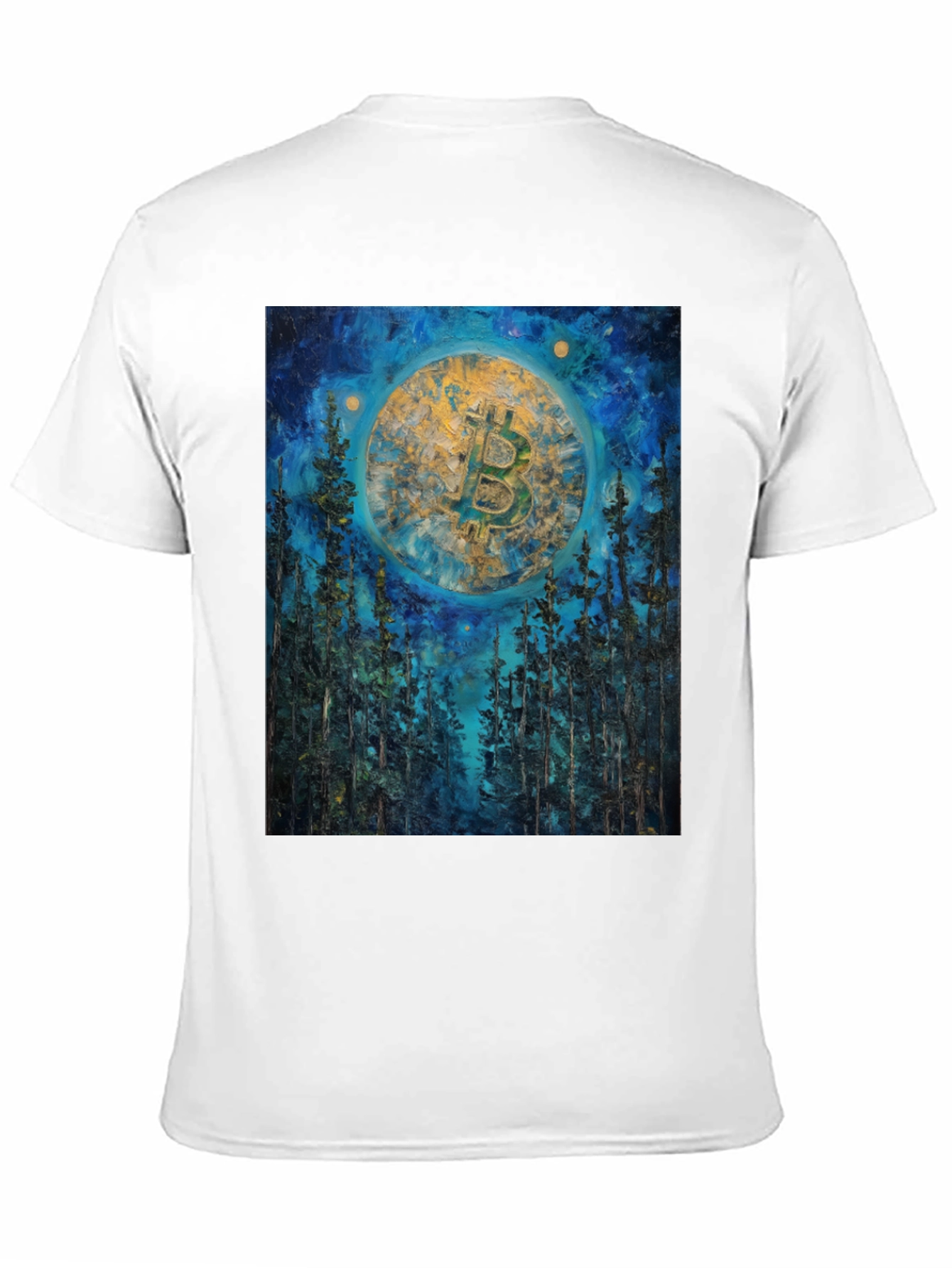 Bitcoin Forest Night Sky Black T-Shirt
