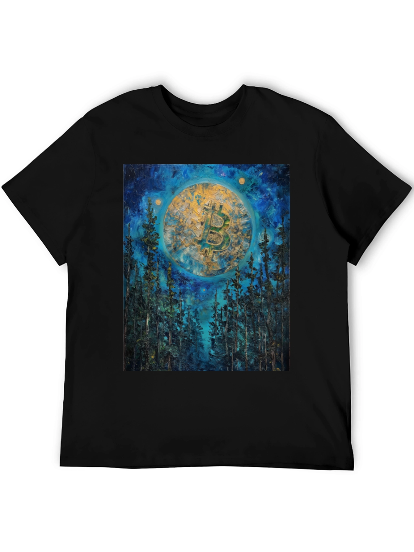 Bitcoin Forest Night Sky Black T-Shirt